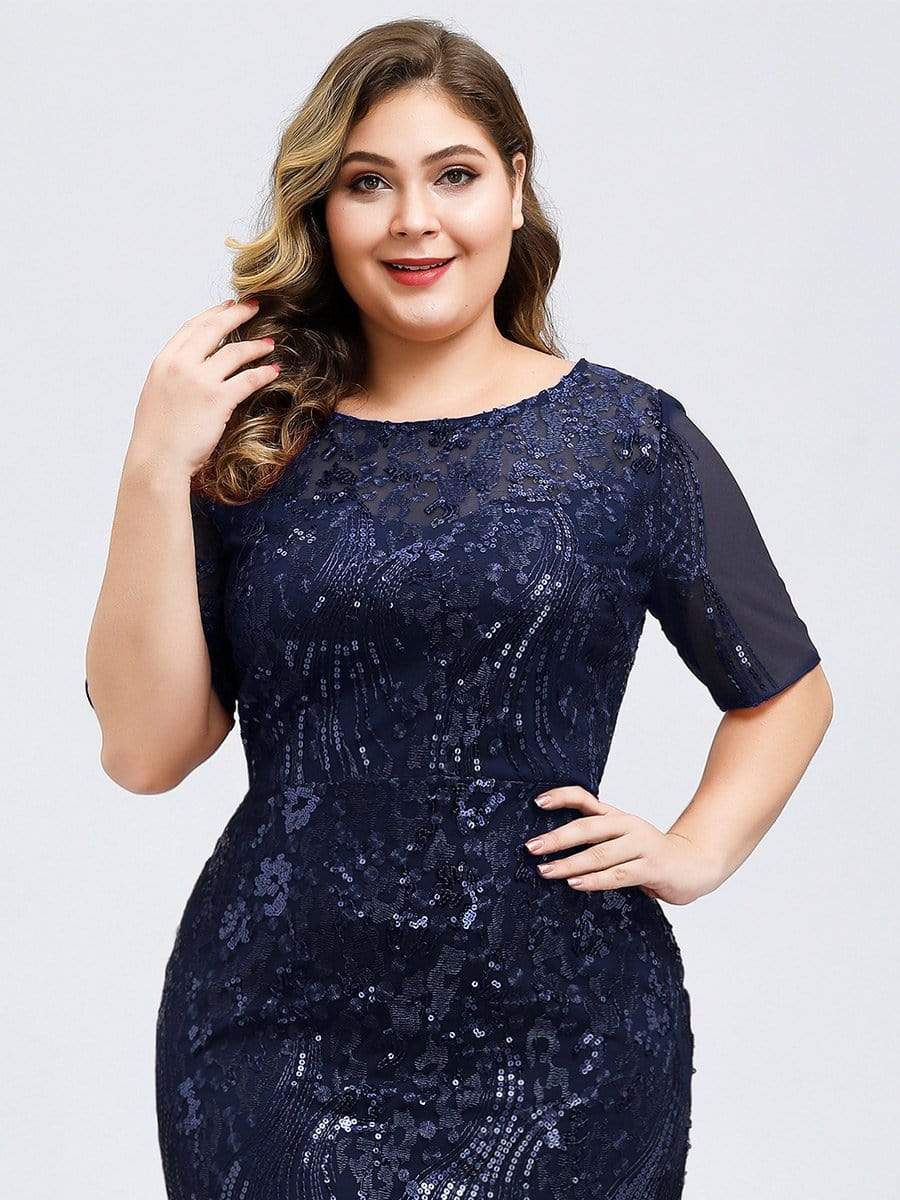 Color=Navy Blue | Delicate Embroidery Sequin Fishtail Evening Dress-Navy Blue 5 Color=Navy Blue | Delicate Embroidery Sequin Fishtail Evening Dress-Navy Blue 5