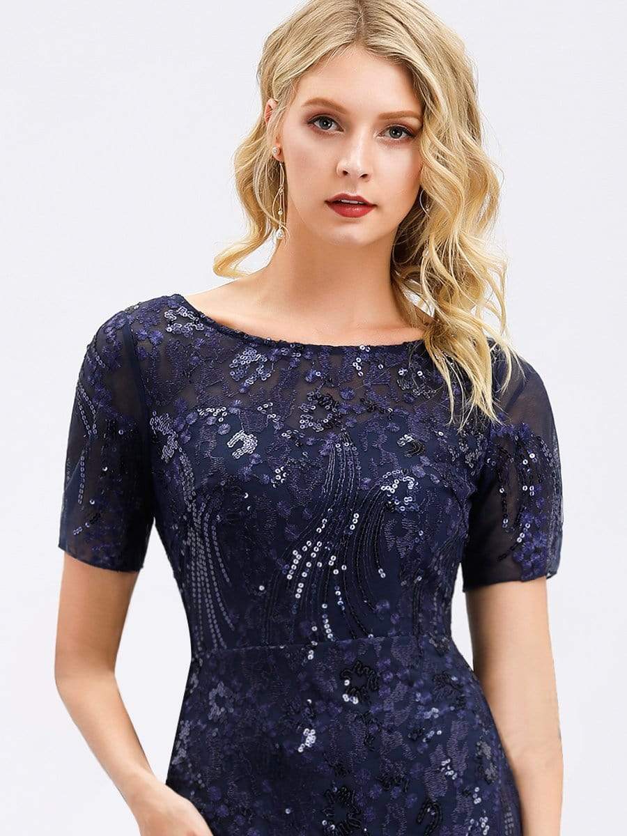 Color=Navy Blue | Delicate Embroidery Sequin Fishtail Evening Dress-Navy Blue 5 Color=Navy Blue | Delicate Embroidery Sequin Fishtail Evening Dress-Navy Blue 5