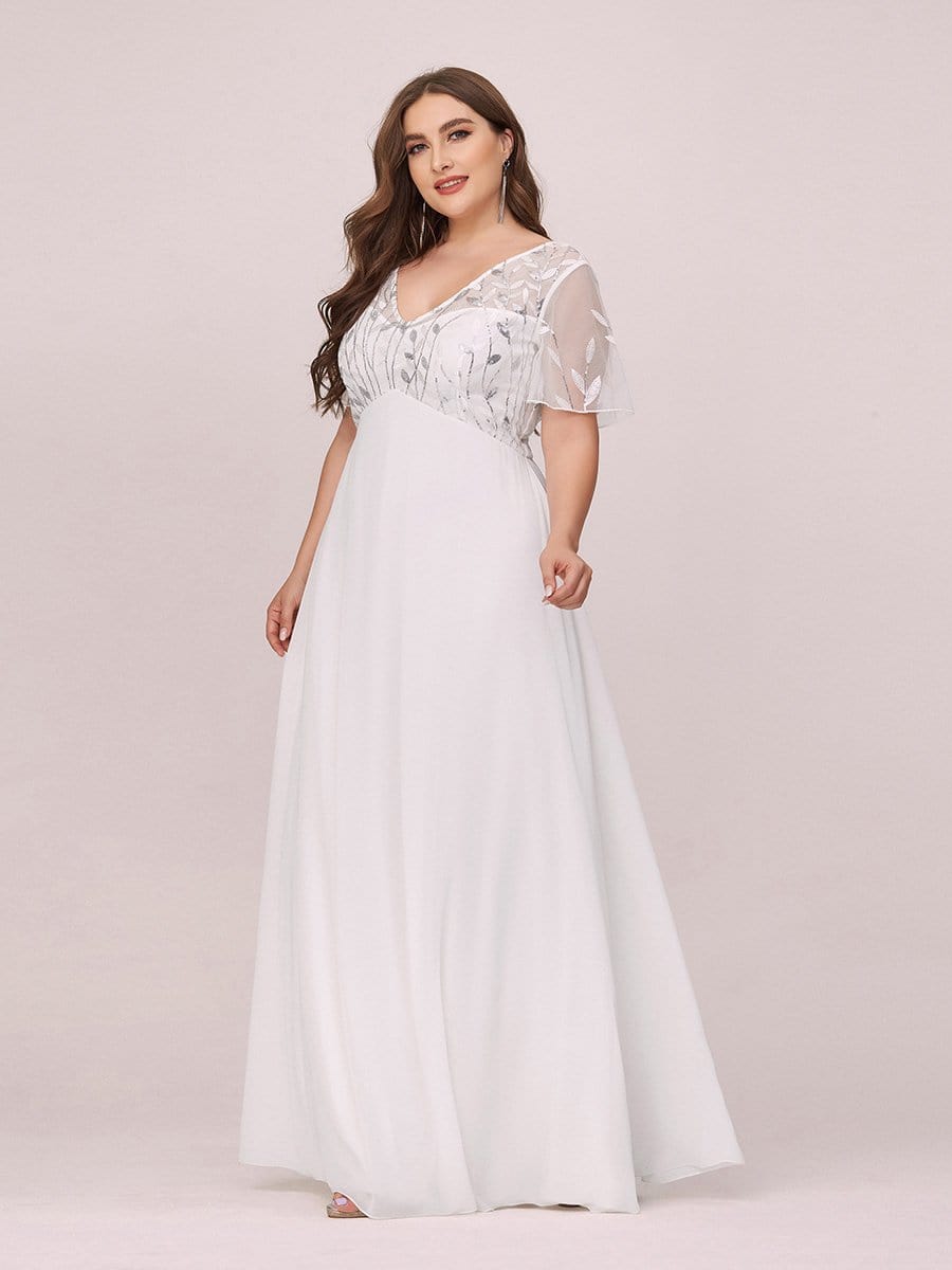 Color=Cream | Plus Size Floral Lace Sequin Print Evening Dresses With Cap Sleeve-Cream 3 Color=Cream | Plus Size Floral Lace Sequin Print Evening Dresses With Cap Sleeve-Cream 3