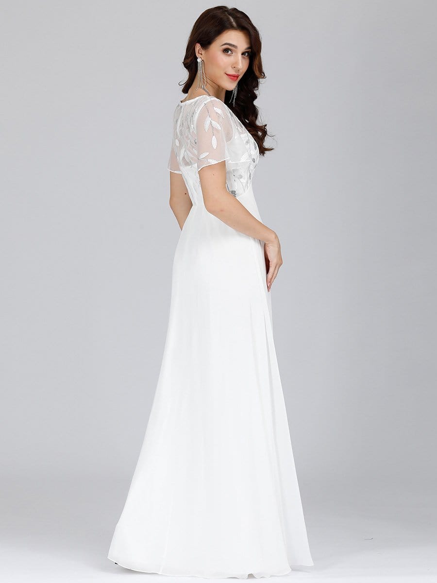 Color=Cream | Floral Lace Sequin Print Evening Dresses With Cap Sleeve-Cream 2 Color=Cream | Floral Lace Sequin Print Evening Dresses With Cap Sleeve-Cream 2