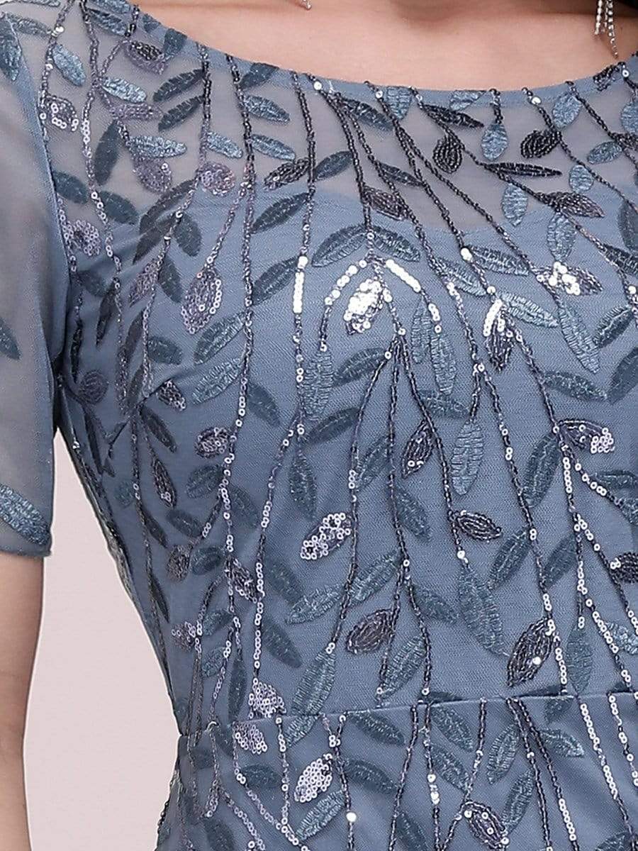 COLOR=Dusty Navy | Floral Sequin Print Maxi Long Fishtail Tulle Dresses With Half Sleeve-Dusty Navy 5 COLOR=Dusty Navy | Floral Sequin Print Maxi Long Fishtail Tulle Dresses With Half Sleeve-Dusty Navy 5