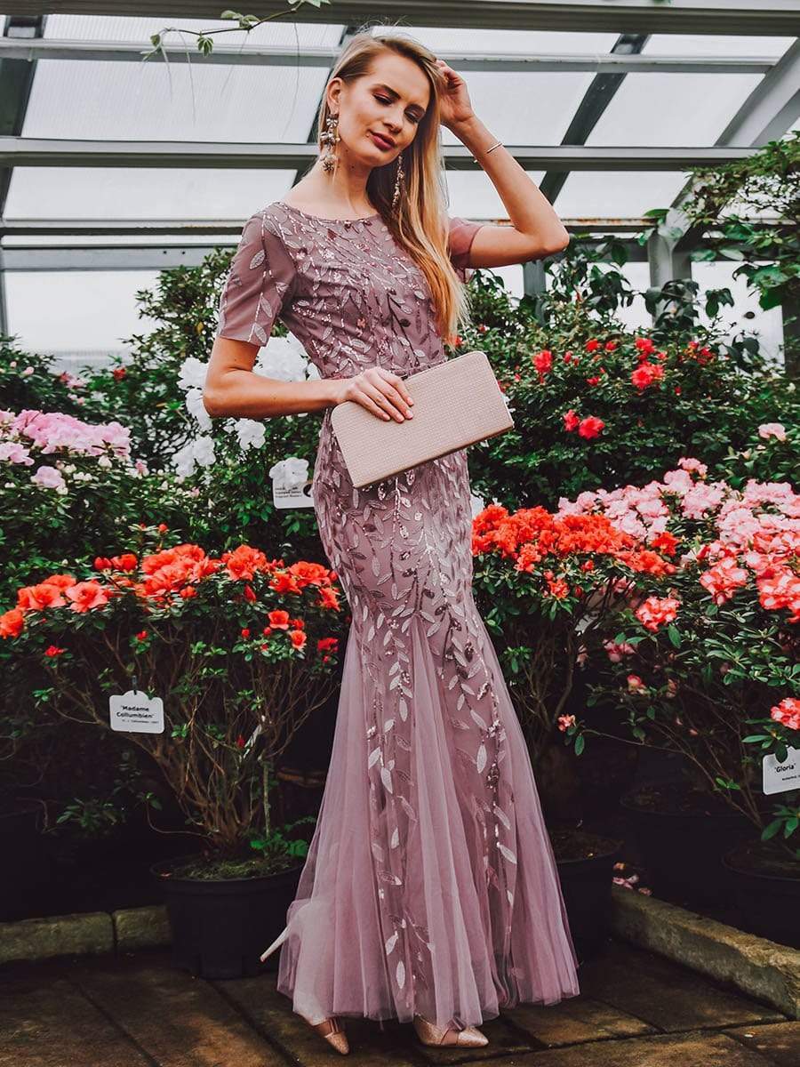 COLOR=Purple Orchid | Floral Sequin Print Maxi Long Fishtail Tulle Dresses With Half Sleeve-Purple Orchid 1 COLOR=Purple Orchid | Floral Sequin Print Maxi Long Fishtail Tulle Dresses With Half Sleeve-Purple Orchid 1