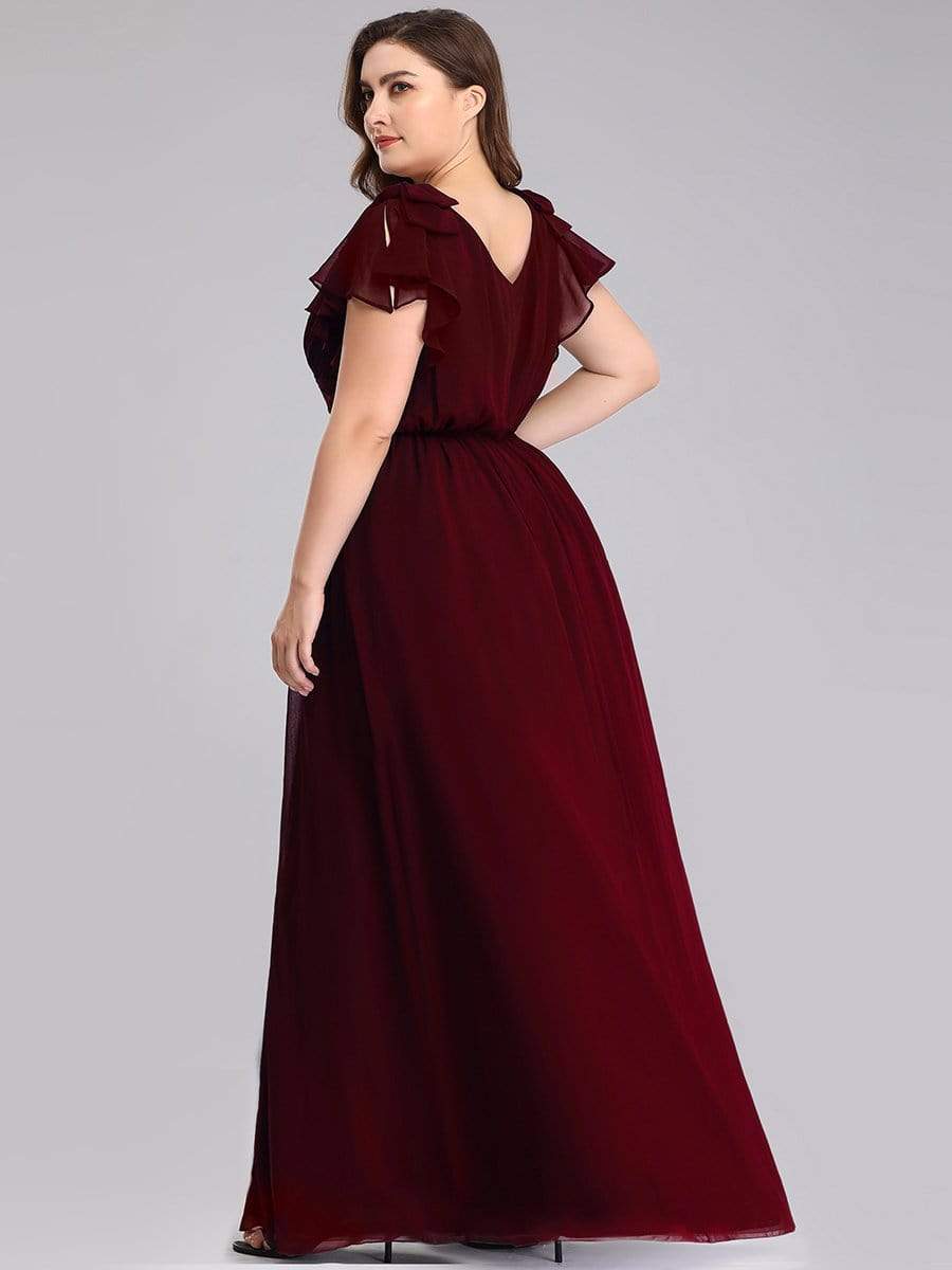 Color=Burgundy | Ruffles Sleeves Evening Dress-Burgundy 8 Color=Burgundy | Ruffles Sleeves Evening Dress-Burgundy 8