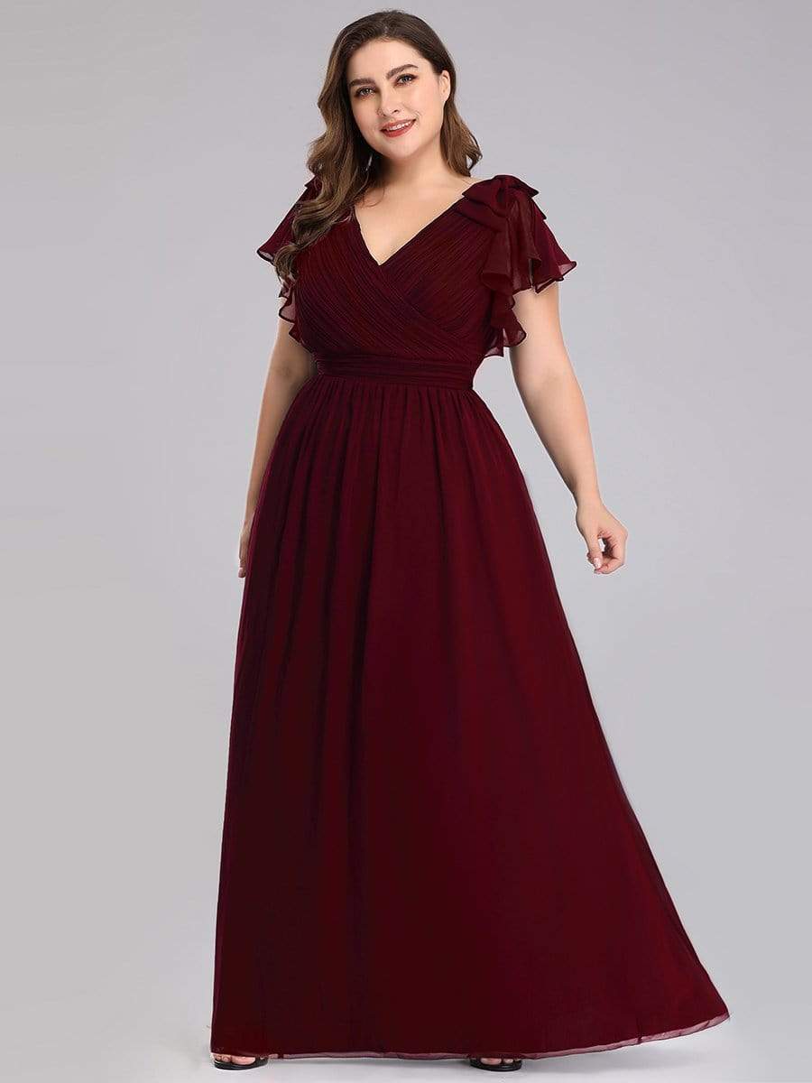 Color=Burgundy | Ruffles Sleeves Evening Dress-Burgundy 7 Color=Burgundy | Ruffles Sleeves Evening Dress-Burgundy 7