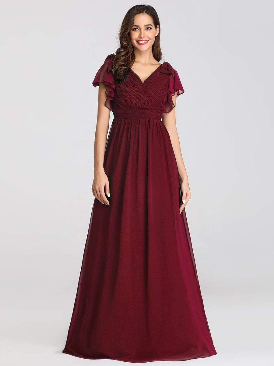 Color=Burgundy | Ruffles Sleeves Evening Dress-Burgundy 4 Color=Burgundy | Ruffles Sleeves Evening Dress-Burgundy 4
