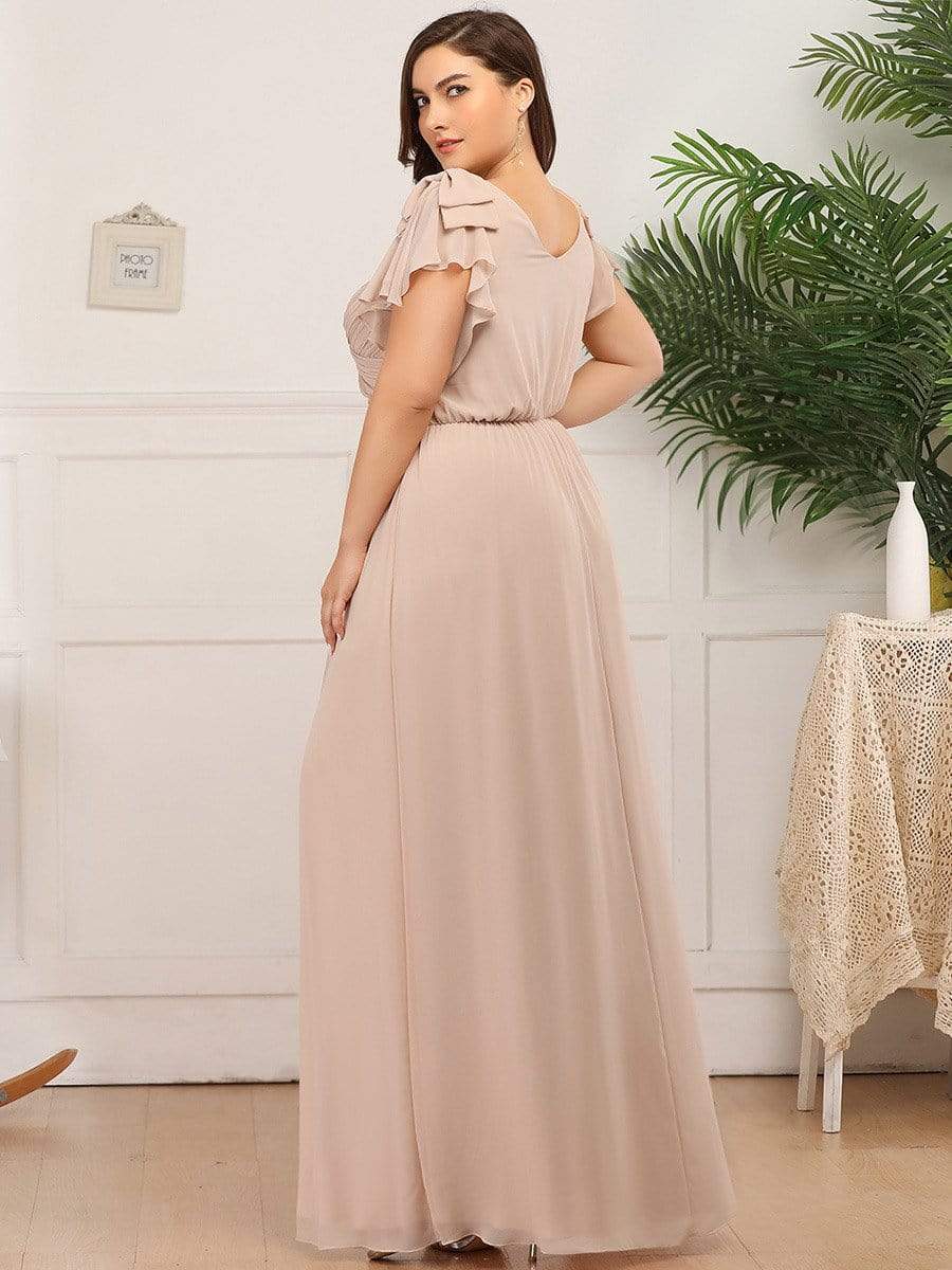 Color=Blush | Plus Size Ruffles Sleeves Evening Dress-Blush 2 Color=Blush | Plus Size Ruffles Sleeves Evening Dress-Blush 2