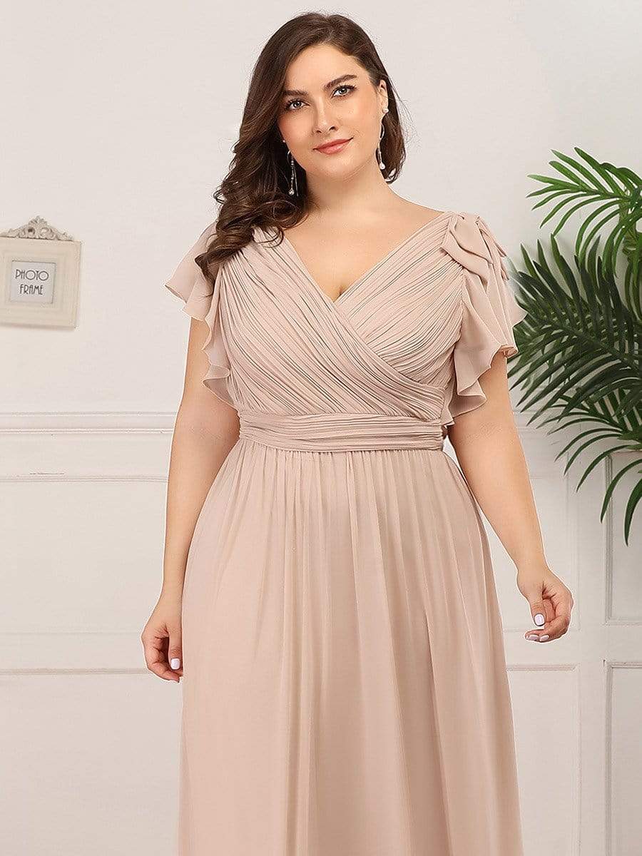 Color=Blush | Plus Size Ruffles Sleeves Evening Dress-Blush 5 Color=Blush | Plus Size Ruffles Sleeves Evening Dress-Blush 5