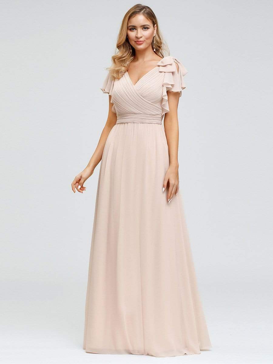Color=Blush | Ruffles Sleeves Evening Dress-Blush 1 Color=Blush | Ruffles Sleeves Evening Dress-Blush 1