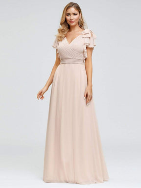 Color=Blush | Ruffles Sleeves Evening Dress-Blush 1