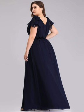 Color=Navy Blue | Plus Size Ruffles Sleeves Evening Dress-Navy Blue 2