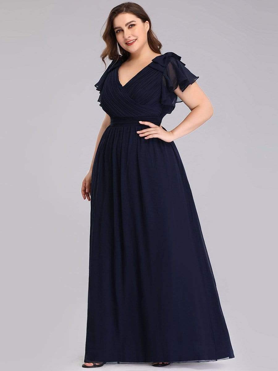 Color=Navy Blue | Plus Size Ruffles Sleeves Evening Dress-Navy Blue 3 Color=Navy Blue | Plus Size Ruffles Sleeves Evening Dress-Navy Blue 3