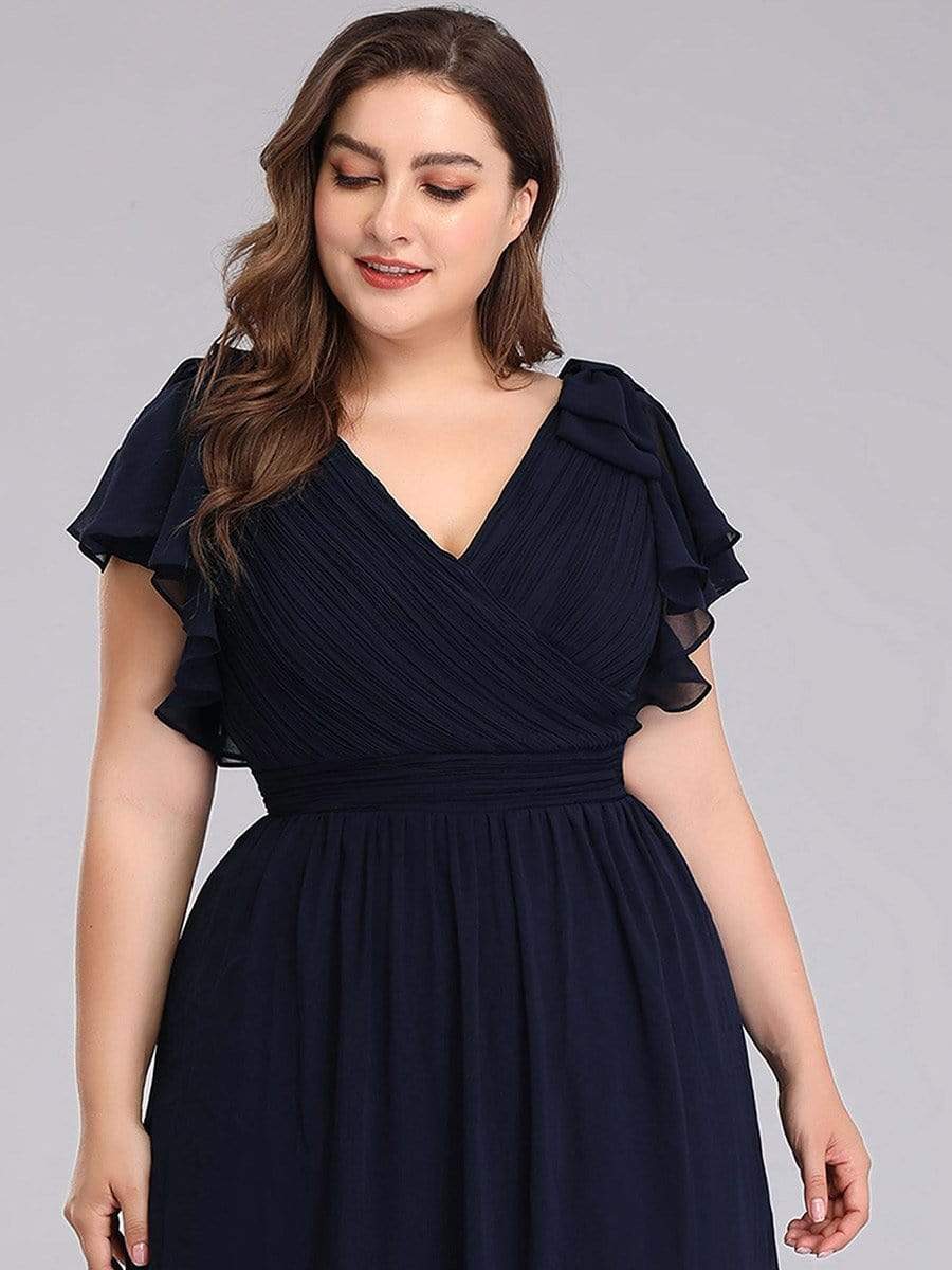 Color=Navy Blue | Plus Size Ruffles Sleeves Evening Dress-Navy Blue 5 Color=Navy Blue | Plus Size Ruffles Sleeves Evening Dress-Navy Blue 5