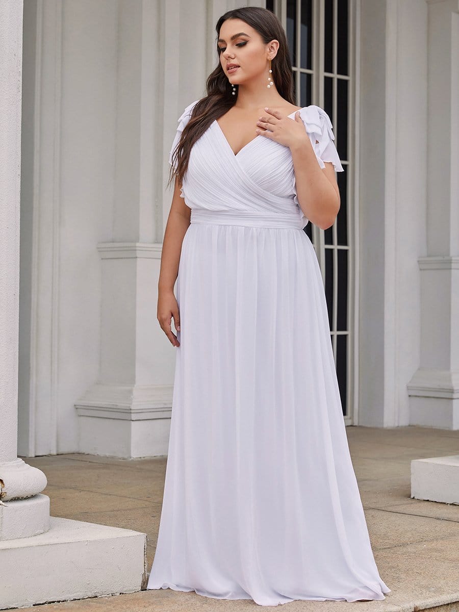 Color=White | Plus Size Ruffles Sleeves Evening Dress-White 1 Color=White | Plus Size Ruffles Sleeves Evening Dress-White 1