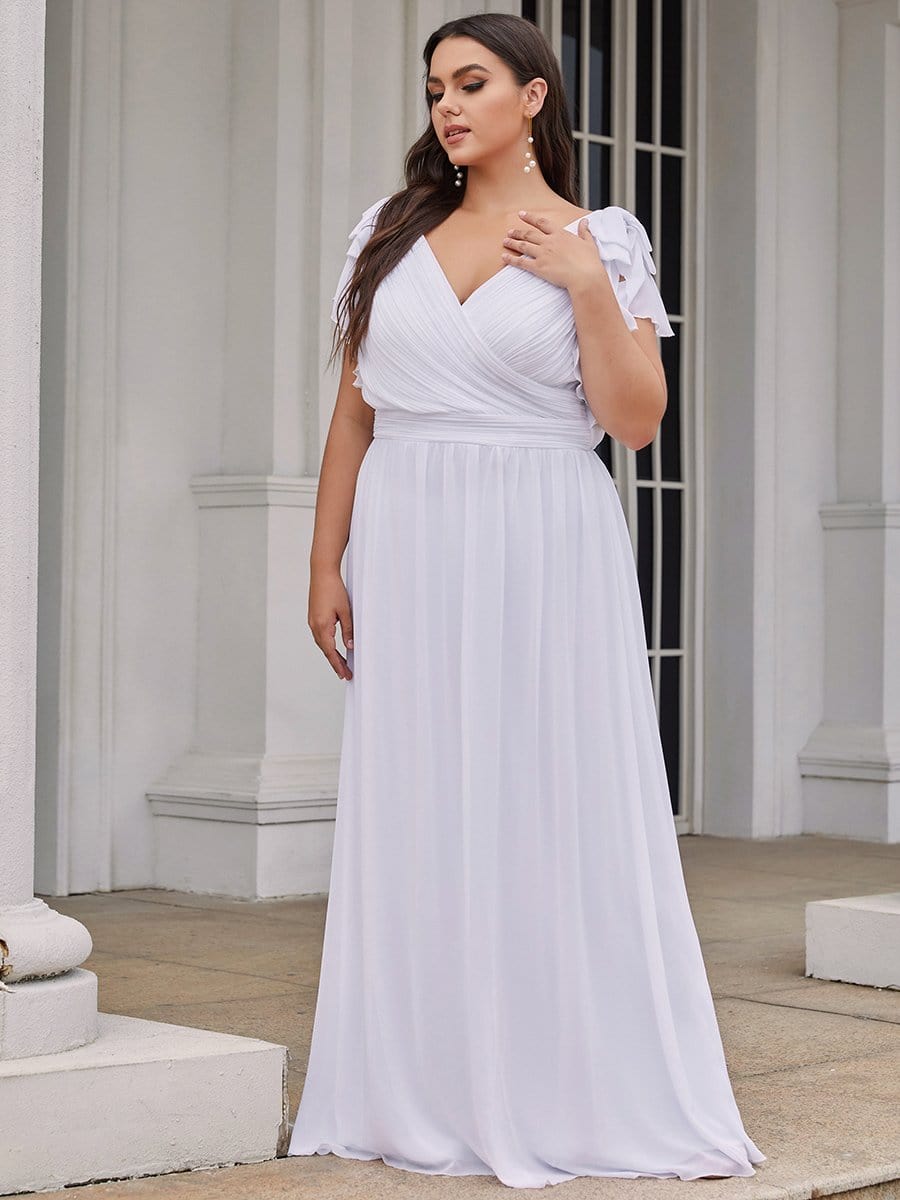 Color=White | Plus Size Ruffles Sleeves Evening Dress-White 1
