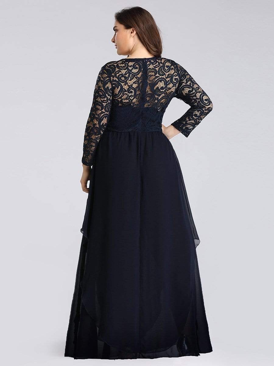 Color=Navy Blue | Round Neck Floor Length Dress With 3/4 Sleeve-Navy Blue 7 Color=Navy Blue | Round Neck Floor Length Dress With 3/4 Sleeve-Navy Blue 7
