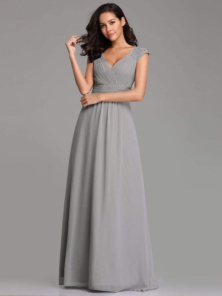 Color=Grey | Women'S V Neck Empire Waist Bridesmaid Dress-Grey 1 Color=Grey | Women'S V Neck Empire Waist Bridesmaid Dress-Grey 1