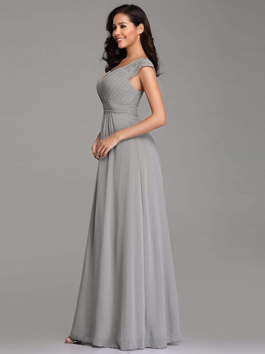Color=Grey | Women'S V Neck Empire Waist Bridesmaid Dress-Grey 3 Color=Grey | Women'S V Neck Empire Waist Bridesmaid Dress-Grey 3