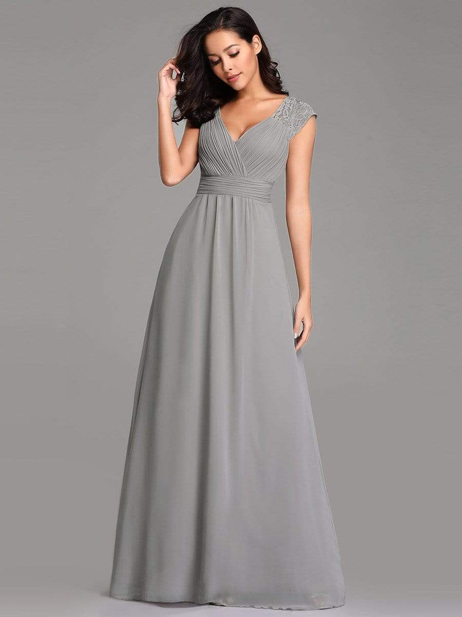 Color=Grey | Women'S V Neck Empire Waist Bridesmaid Dress-Grey 4 Color=Grey | Women'S V Neck Empire Waist Bridesmaid Dress-Grey 4