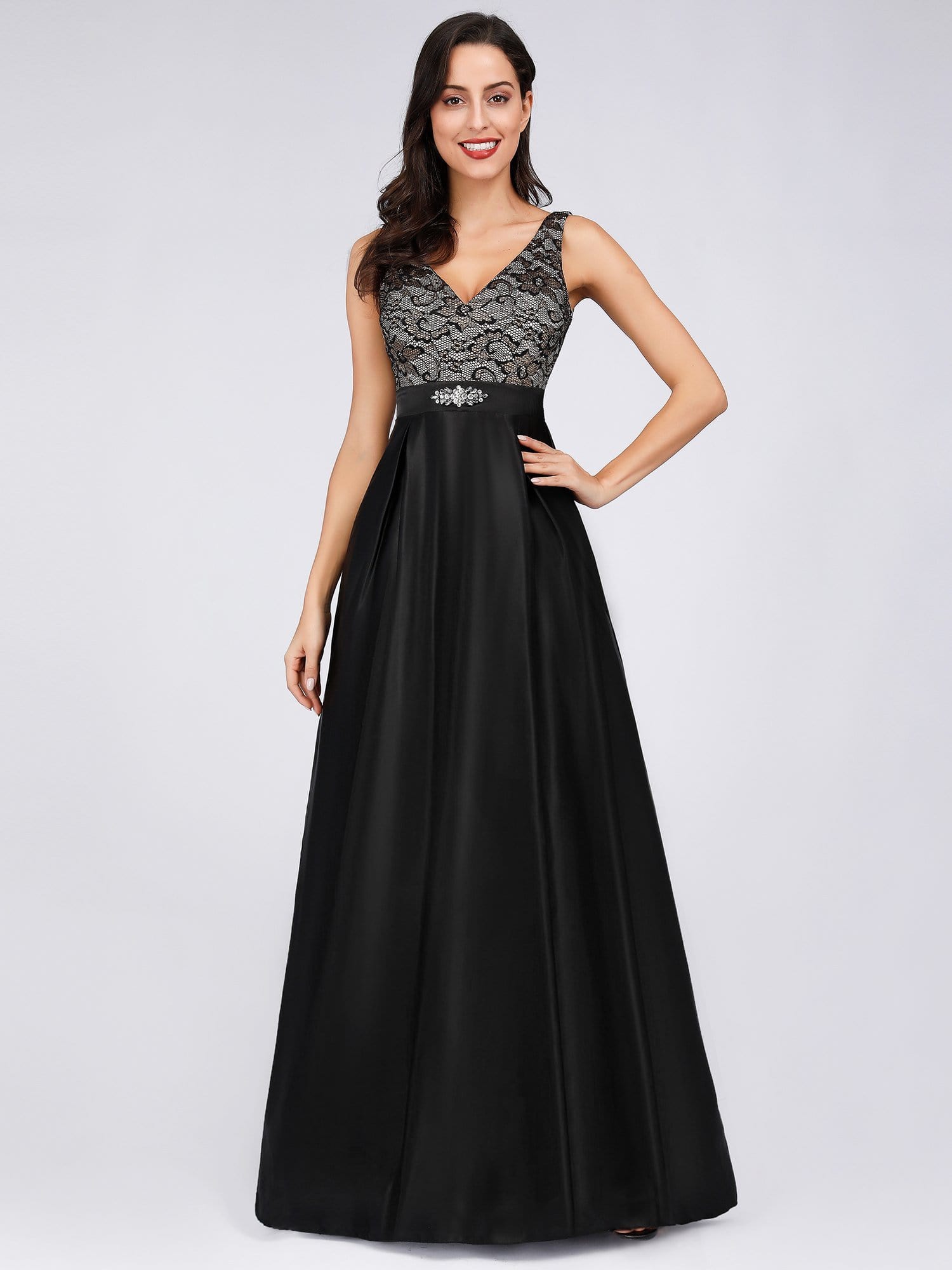 Color=Black | Long Floral Print Lace Women Evening Dresses-Black 1 Color=Black | Long Floral Print Lace Women Evening Dresses-Black 1