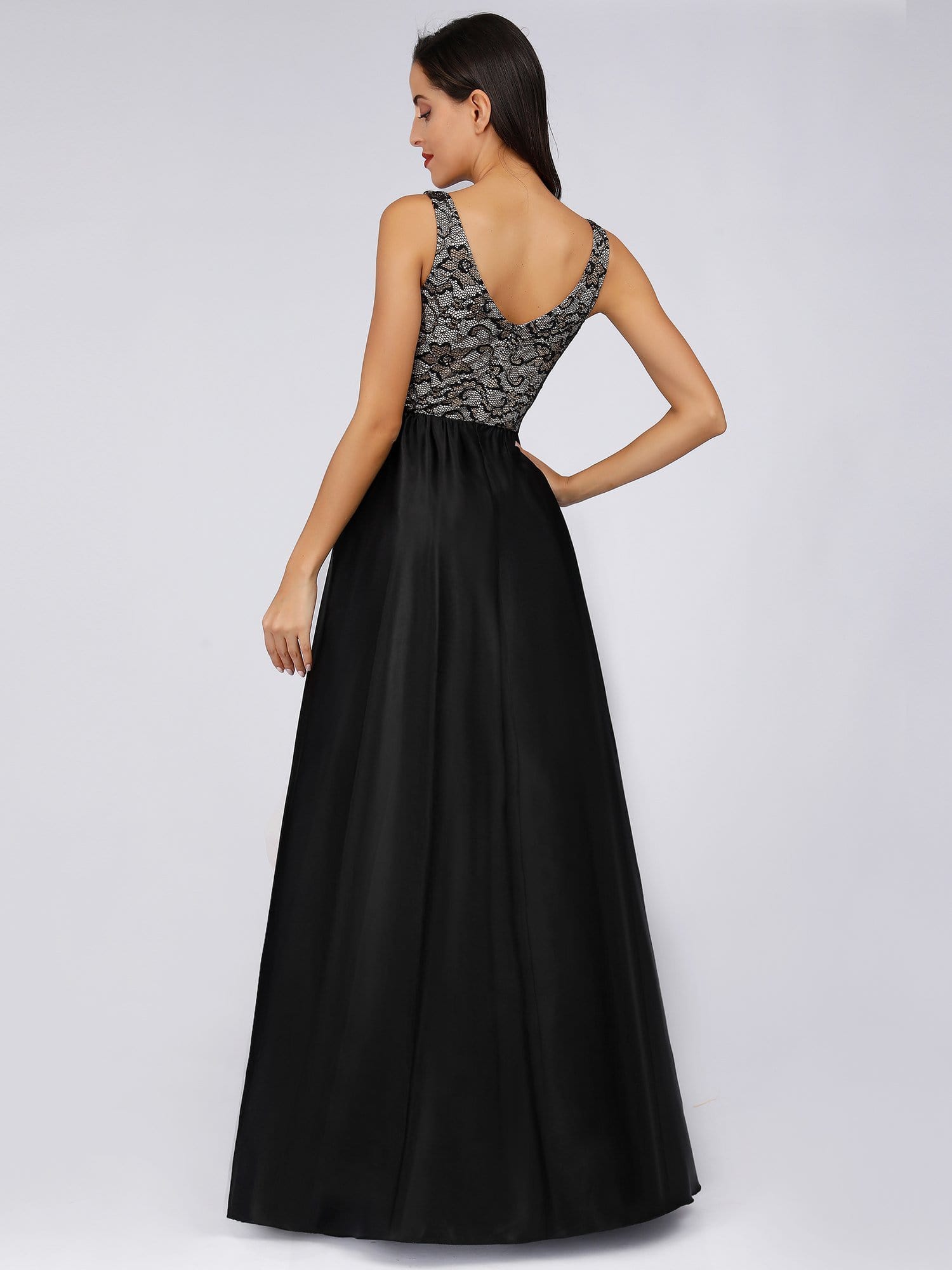 Color=Black | Long Floral Print Lace Women Evening Dresses-Black 2 Color=Black | Long Floral Print Lace Women Evening Dresses-Black 2