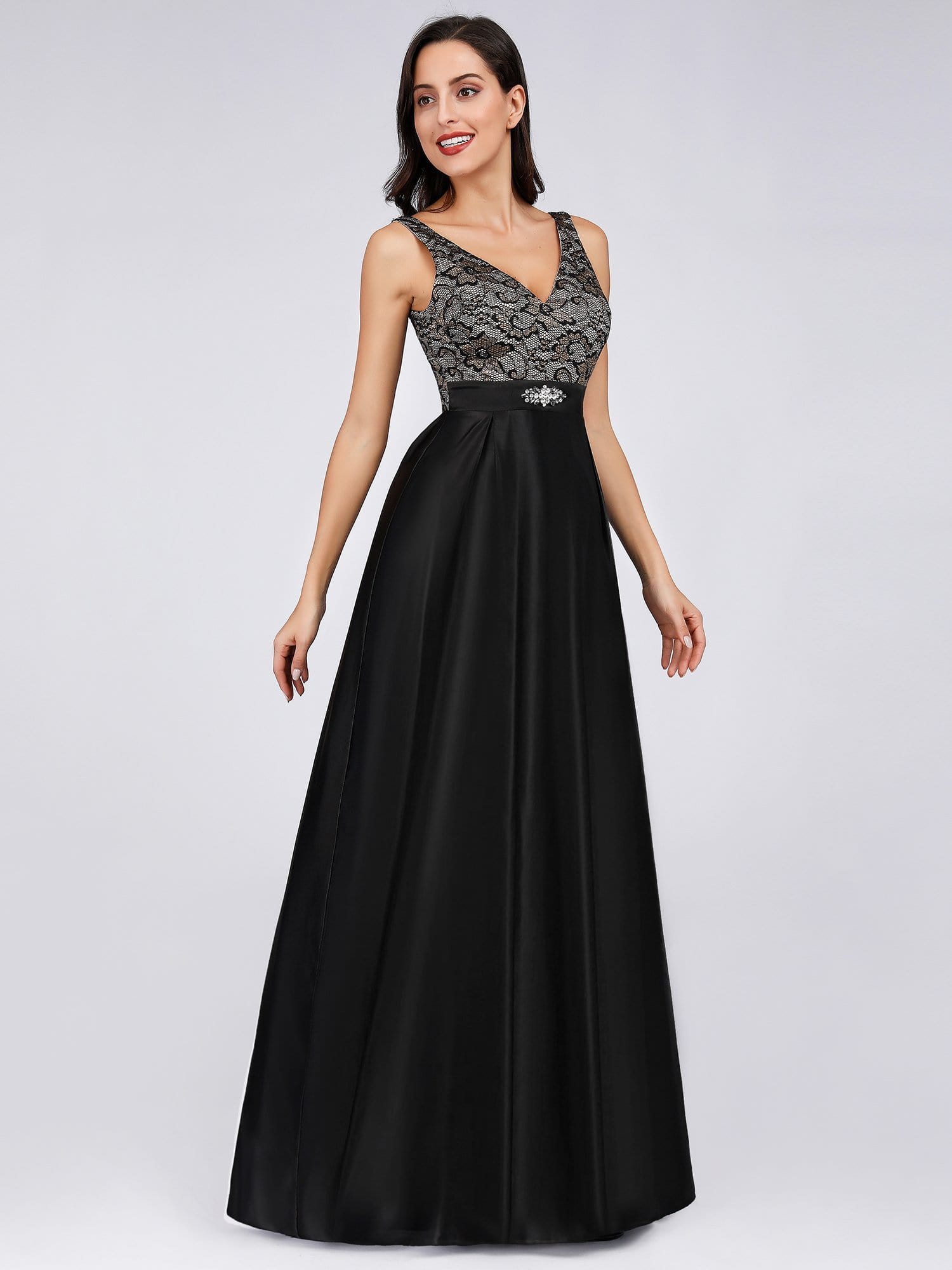 Color=Black | Long Floral Print Lace Women Evening Dresses-Black 4 Color=Black | Long Floral Print Lace Women Evening Dresses-Black 4