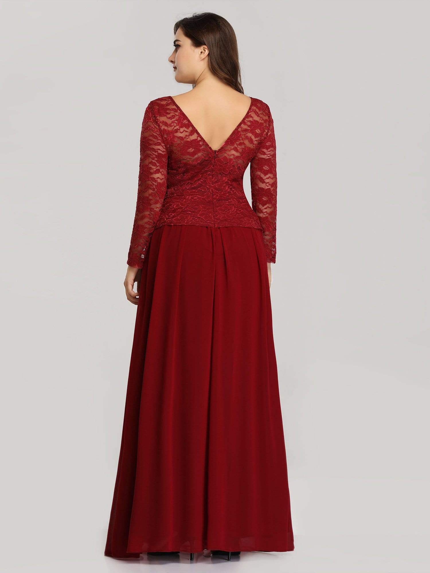 Color=Burgundy | Elegant A Line Long Sleeve Lace Evening Dress For Women-Burgundy 2 Color=Burgundy | Elegant A Line Long Sleeve Lace Evening Dress For Women-Burgundy 2