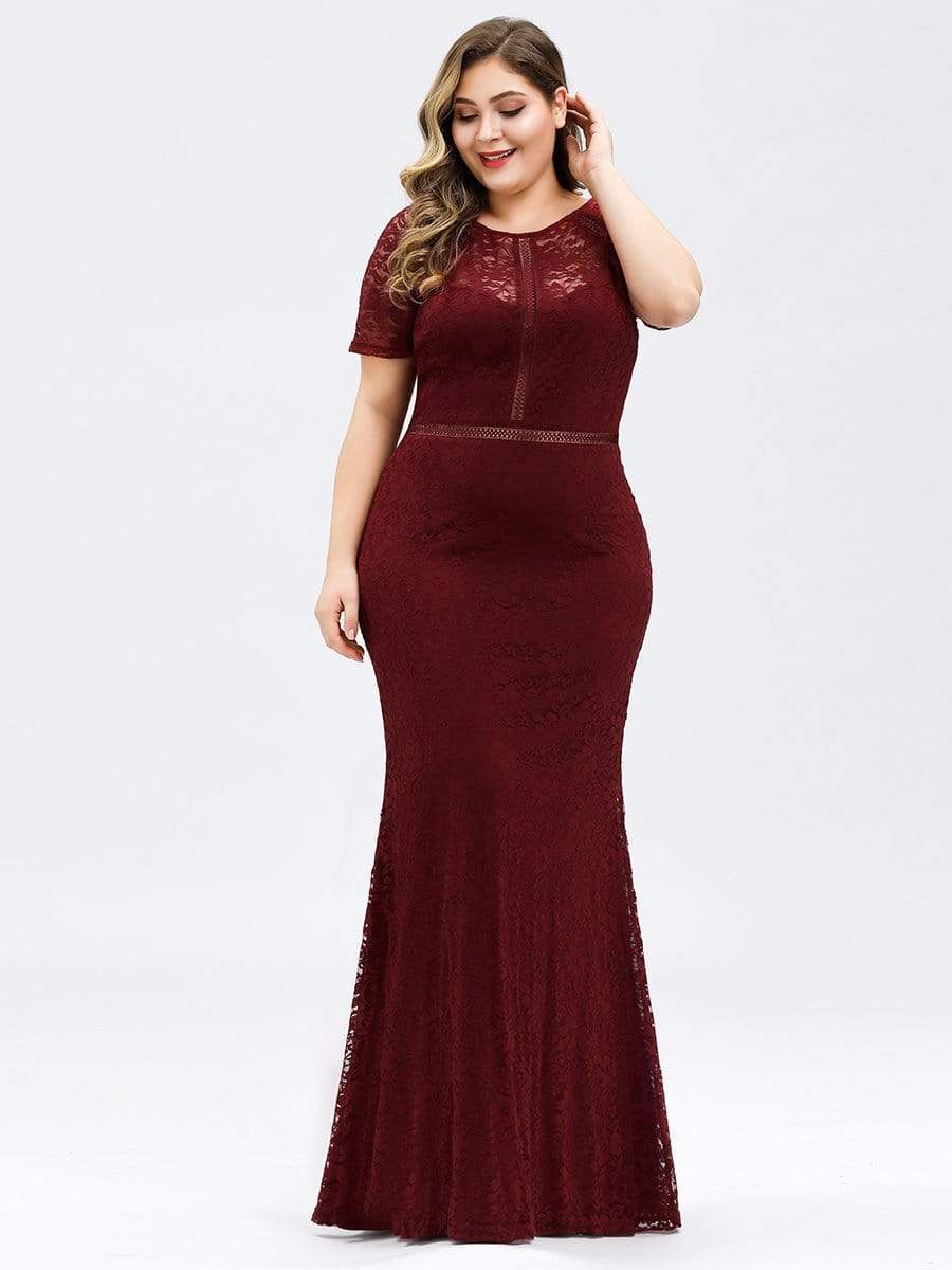 COLOR=Burgundy | Plus Size Short Sleeve Long Burgundy Lace Evening Dress-Burgundy 4 COLOR=Burgundy | Plus Size Short Sleeve Long Burgundy Lace Evening Dress-Burgundy 4