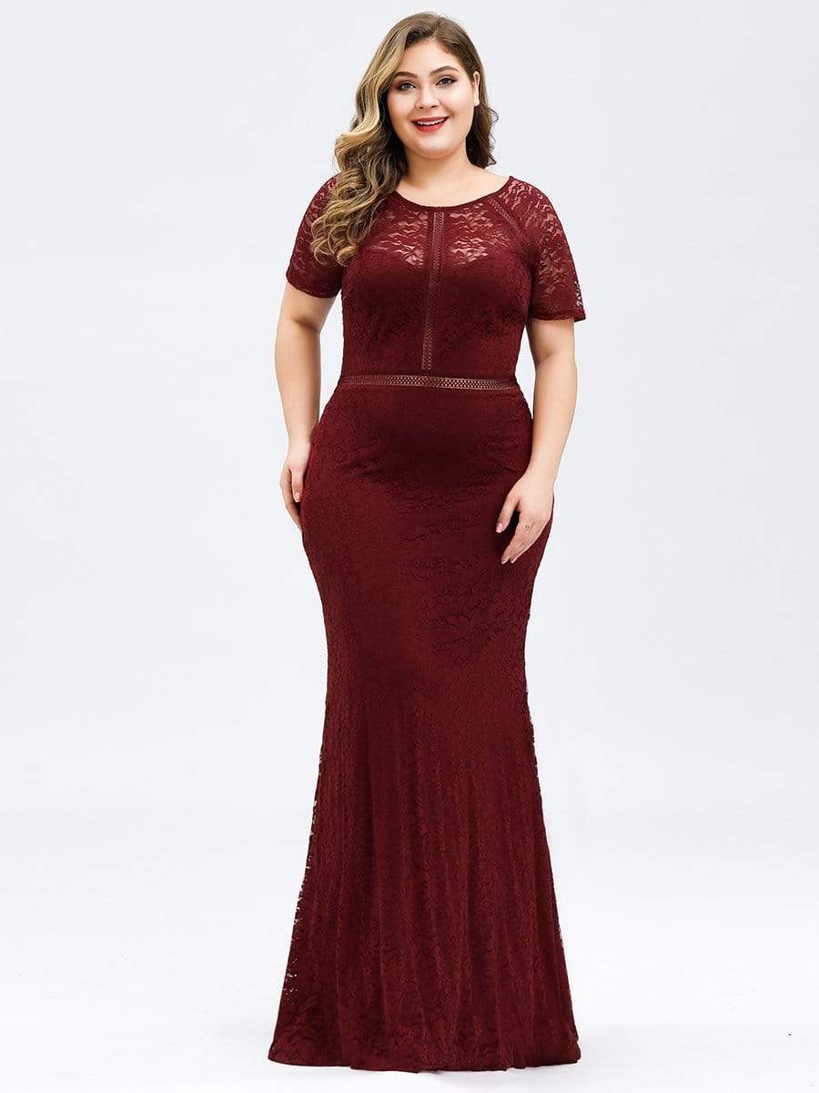 COLOR=Burgundy | Short Sleeve Long Burgundy Lace Evening Dress-Burgundy 6 COLOR=Burgundy | Short Sleeve Long Burgundy Lace Evening Dress-Burgundy 6