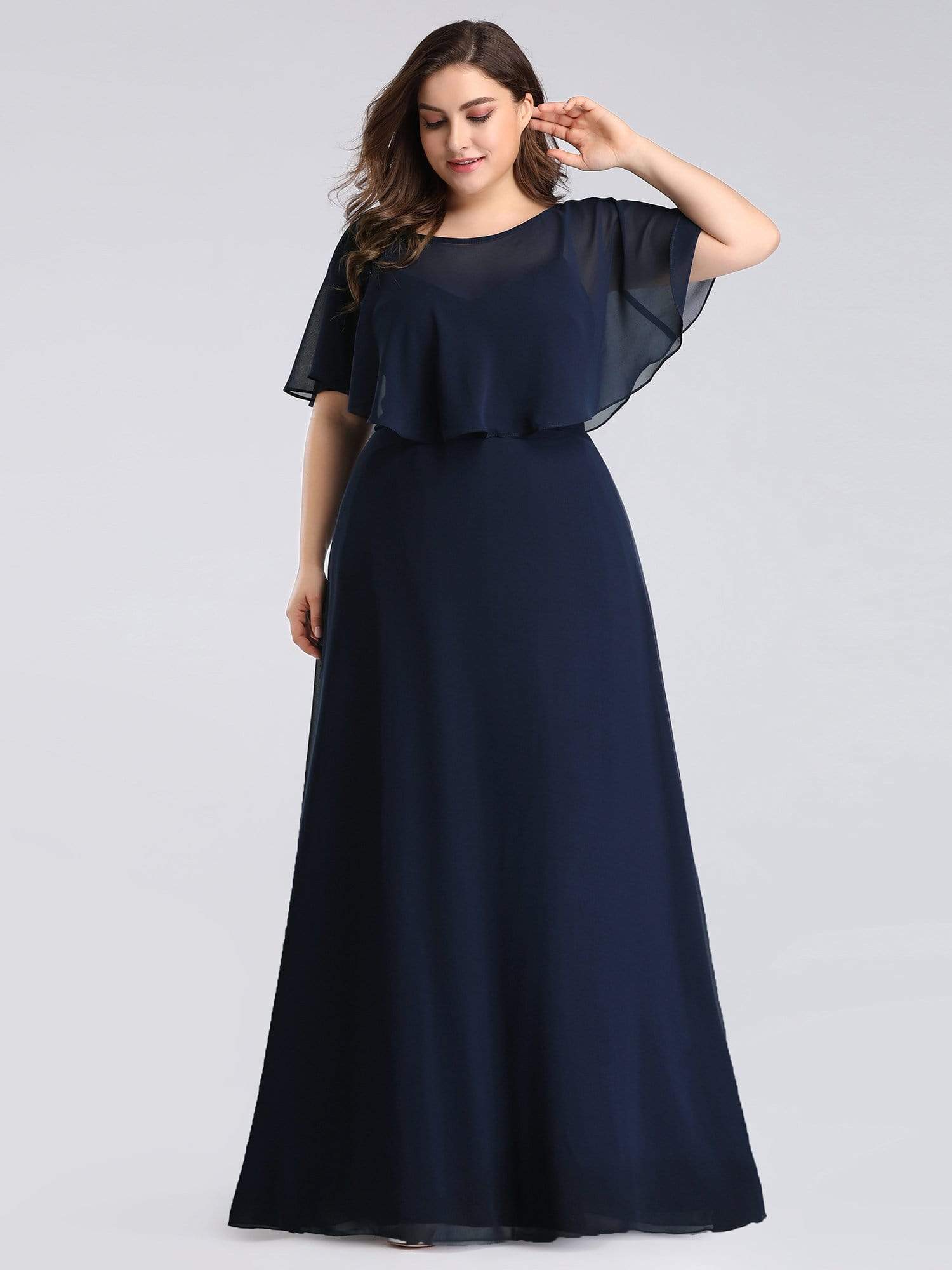 Color=Navy Blue | Long Bridesmaid Party Dress With Shawl-Navy Blue 2 Color=Navy Blue | Long Bridesmaid Party Dress With Shawl-Navy Blue 2