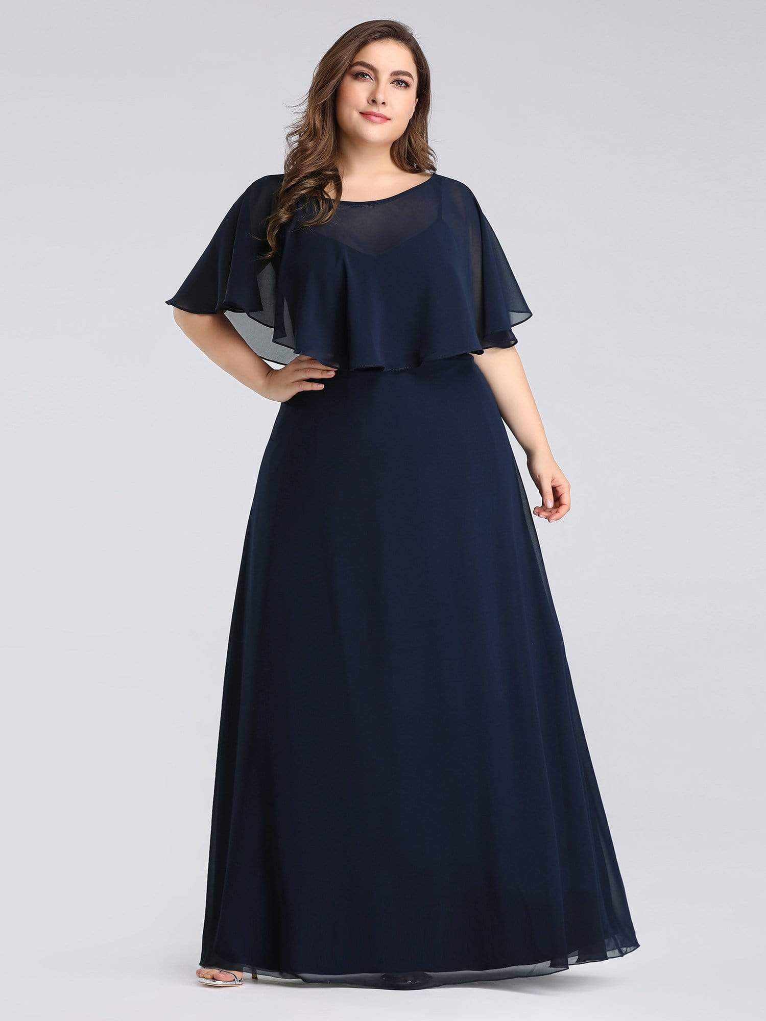 Color=Navy Blue | Long Bridesmaid Party Dress With Shawl-Navy Blue 1 Color=Navy Blue | Long Bridesmaid Party Dress With Shawl-Navy Blue 1