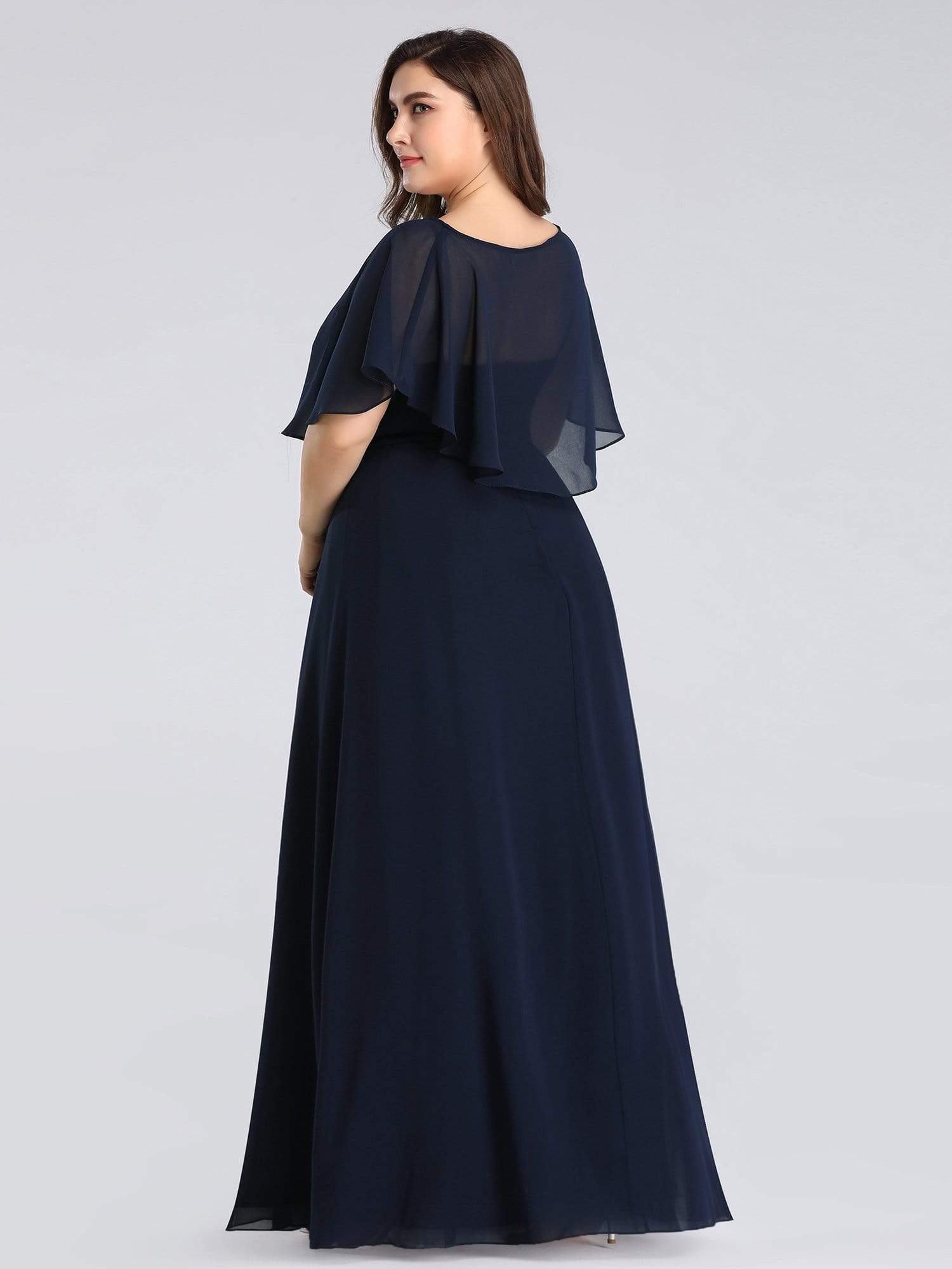 Color=Navy Blue | Long Bridesmaid Party Dress With Shawl-Navy Blue 3 Color=Navy Blue | Long Bridesmaid Party Dress With Shawl-Navy Blue 3