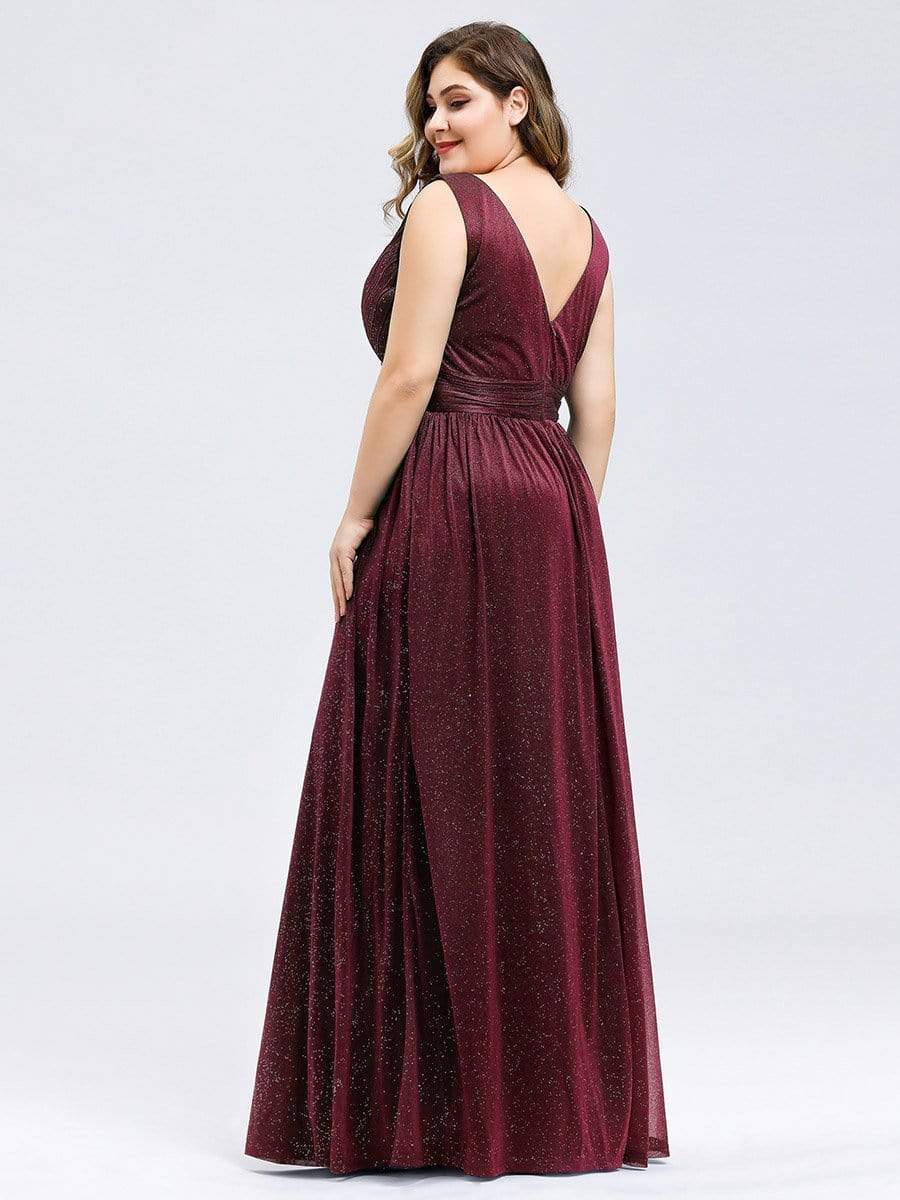 Color=Burgundy | Plus Size Women'S Deep V Neck Floor Length Evening Dress-Burgundy 2 Color=Burgundy | Plus Size Women'S Deep V Neck Floor Length Evening Dress-Burgundy 2