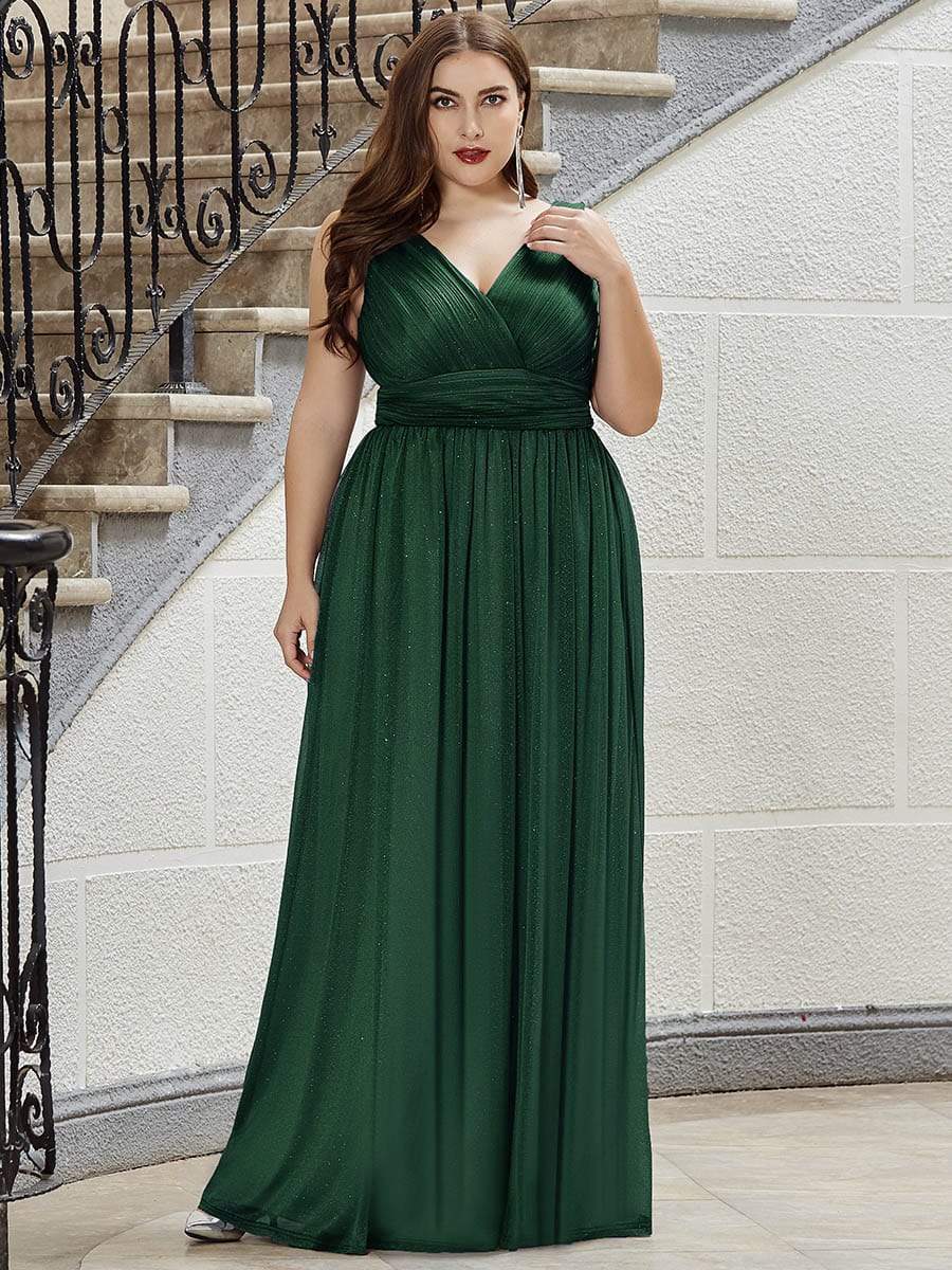 Color=Dark Green | Plus Size Women'S Deep V Neck Floor Length Evening Dress-Dark Green 8 Color=Dark Green | Plus Size Women'S Deep V Neck Floor Length Evening Dress-Dark Green 8