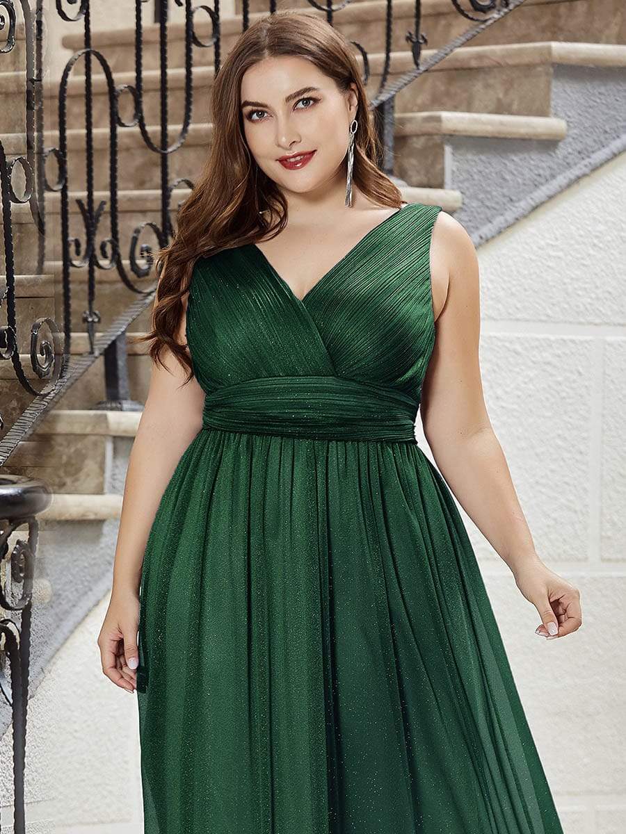 Color=Dark Green | Plus Size Women'S Deep V Neck Floor Length Evening Dress-Dark Green 10 Color=Dark Green | Plus Size Women'S Deep V Neck Floor Length Evening Dress-Dark Green 10