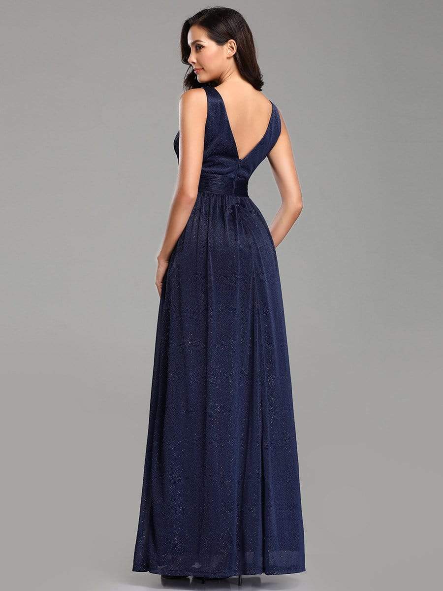 Color=Navy Blue | Women'S Deep V Neck Floor Length Evening Dress-Navy Blue 2 Color=Navy Blue | Women'S Deep V Neck Floor Length Evening Dress-Navy Blue 2