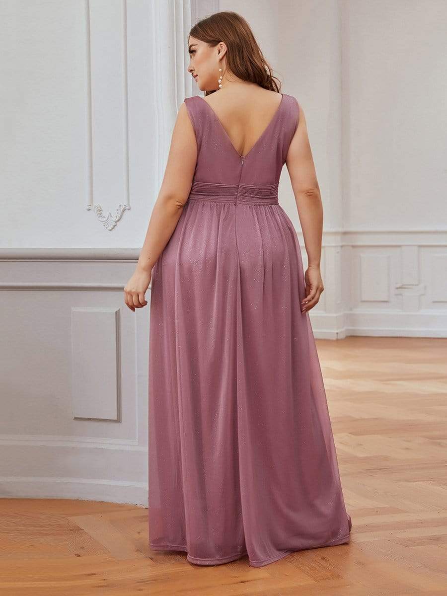 Color=Purple Orchid | Plus Size Women'S Deep V Neck Floor Length Evening Dress-Purple Orchid 7