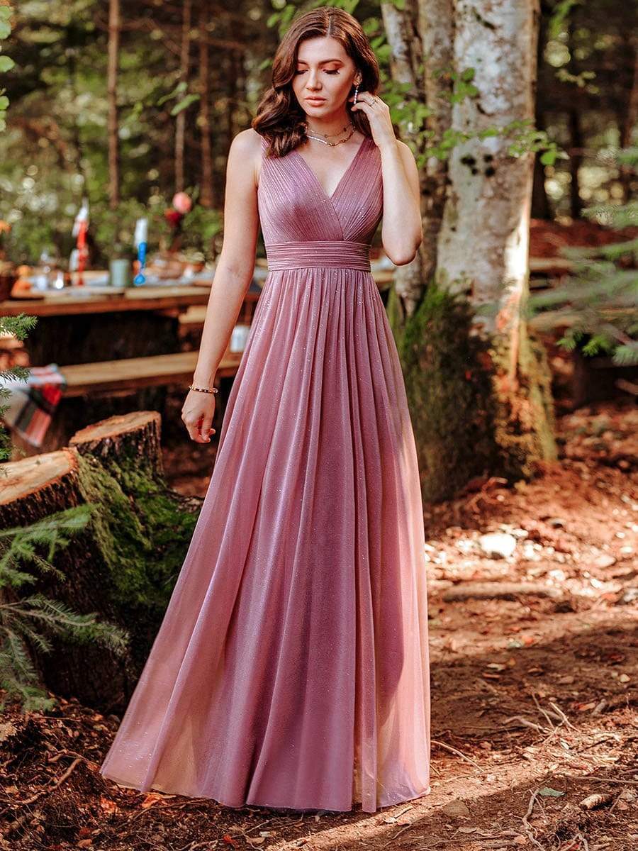 Color=Purple Orchid | Women'S Deep V Neck Floor Length Evening Dress-Purple Orchid 1