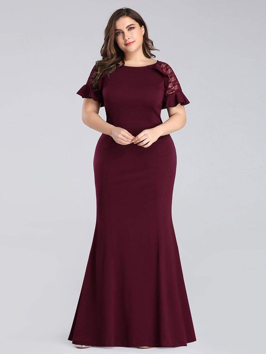COLOR=Burgundy | Plus Size Fitted Burgundy Evening Dress-Burgundy 4 COLOR=Burgundy | Plus Size Fitted Burgundy Evening Dress-Burgundy 4