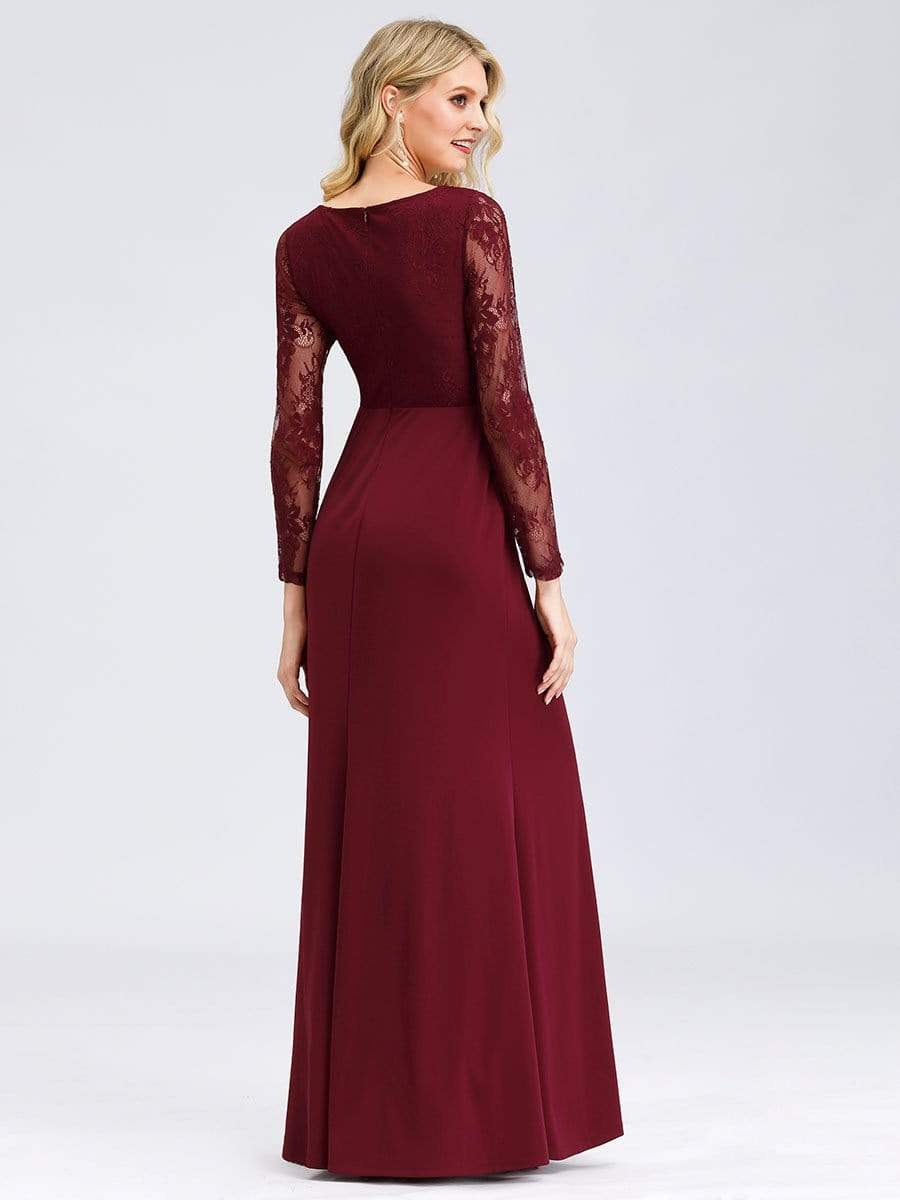 COLOR=Burgundy | Fishtail Dresses With Long Lace Sleeve-Burgundy 2 COLOR=Burgundy | Fishtail Dresses With Long Lace Sleeve-Burgundy 2
