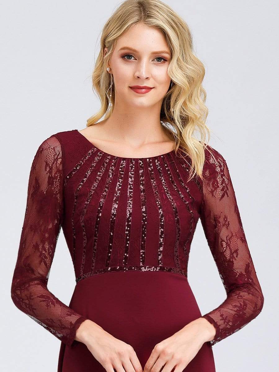 COLOR=Burgundy | Fishtail Dresses With Long Lace Sleeve-Burgundy 5 COLOR=Burgundy | Fishtail Dresses With Long Lace Sleeve-Burgundy 5
