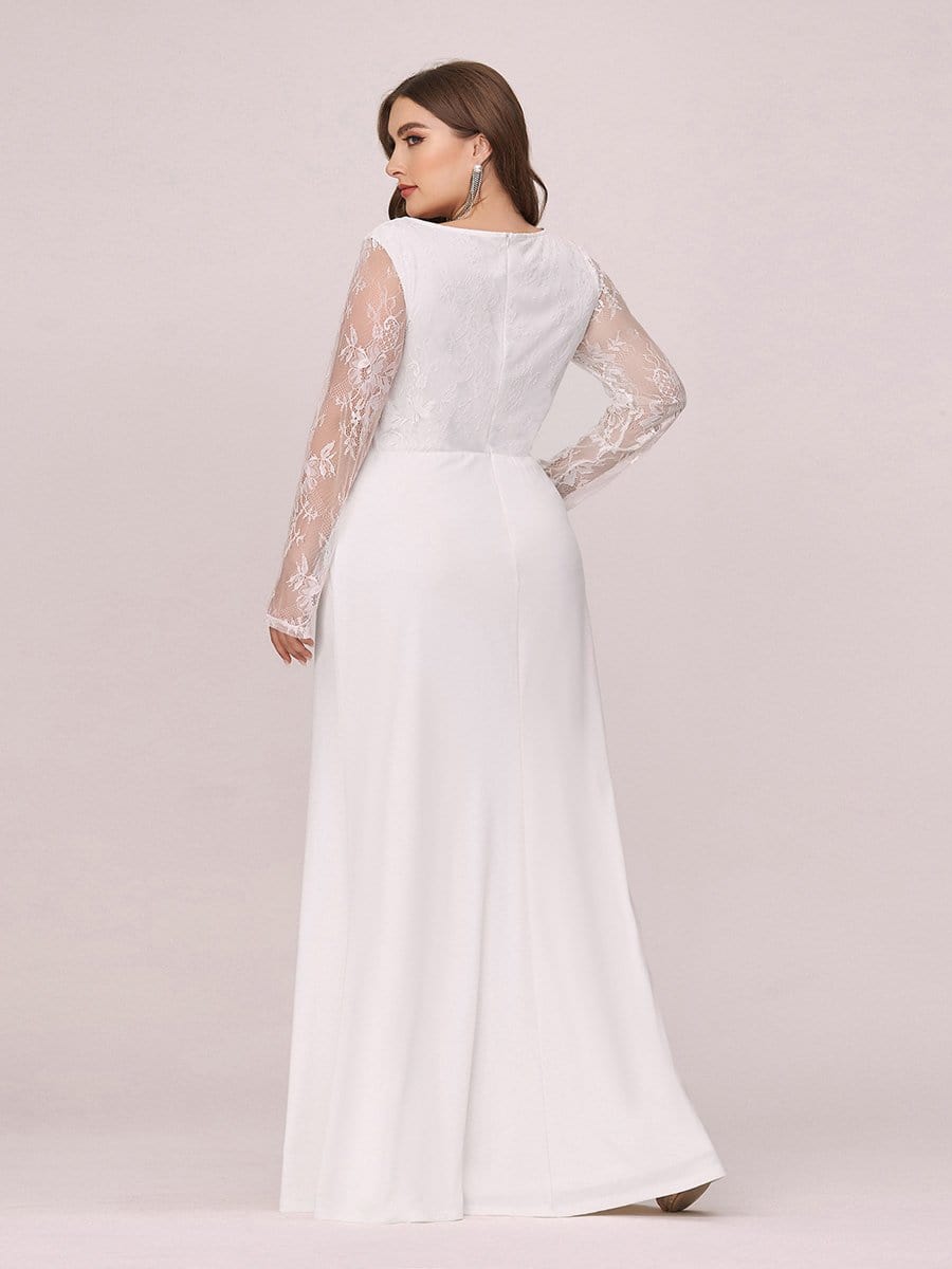 COLOR=Cream | Fishtail Dresses With Long Lace Sleeve-Cream 2 COLOR=Cream | Fishtail Dresses With Long Lace Sleeve-Cream 2