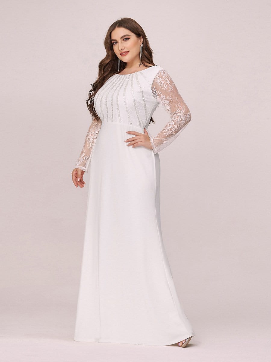 COLOR=Cream | Fishtail Dresses With Long Lace Sleeve-Cream 3 COLOR=Cream | Fishtail Dresses With Long Lace Sleeve-Cream 3