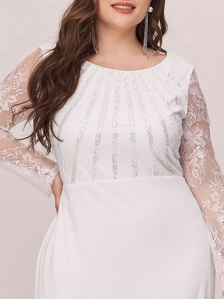 COLOR=Cream | Fishtail Dresses With Long Lace Sleeve-Cream 5 COLOR=Cream | Fishtail Dresses With Long Lace Sleeve-Cream 5
