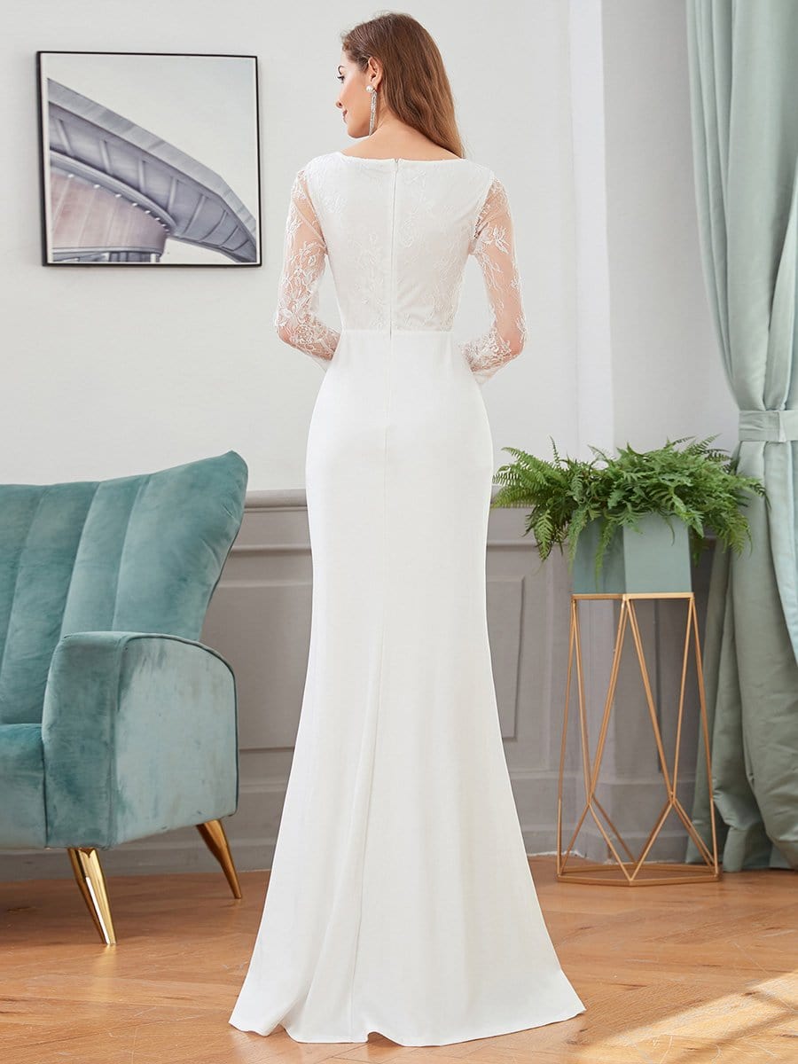 COLOR=Cream | Fishtail Dresses With Long Lace Sleeve-Cream 2 COLOR=Cream | Fishtail Dresses With Long Lace Sleeve-Cream 2