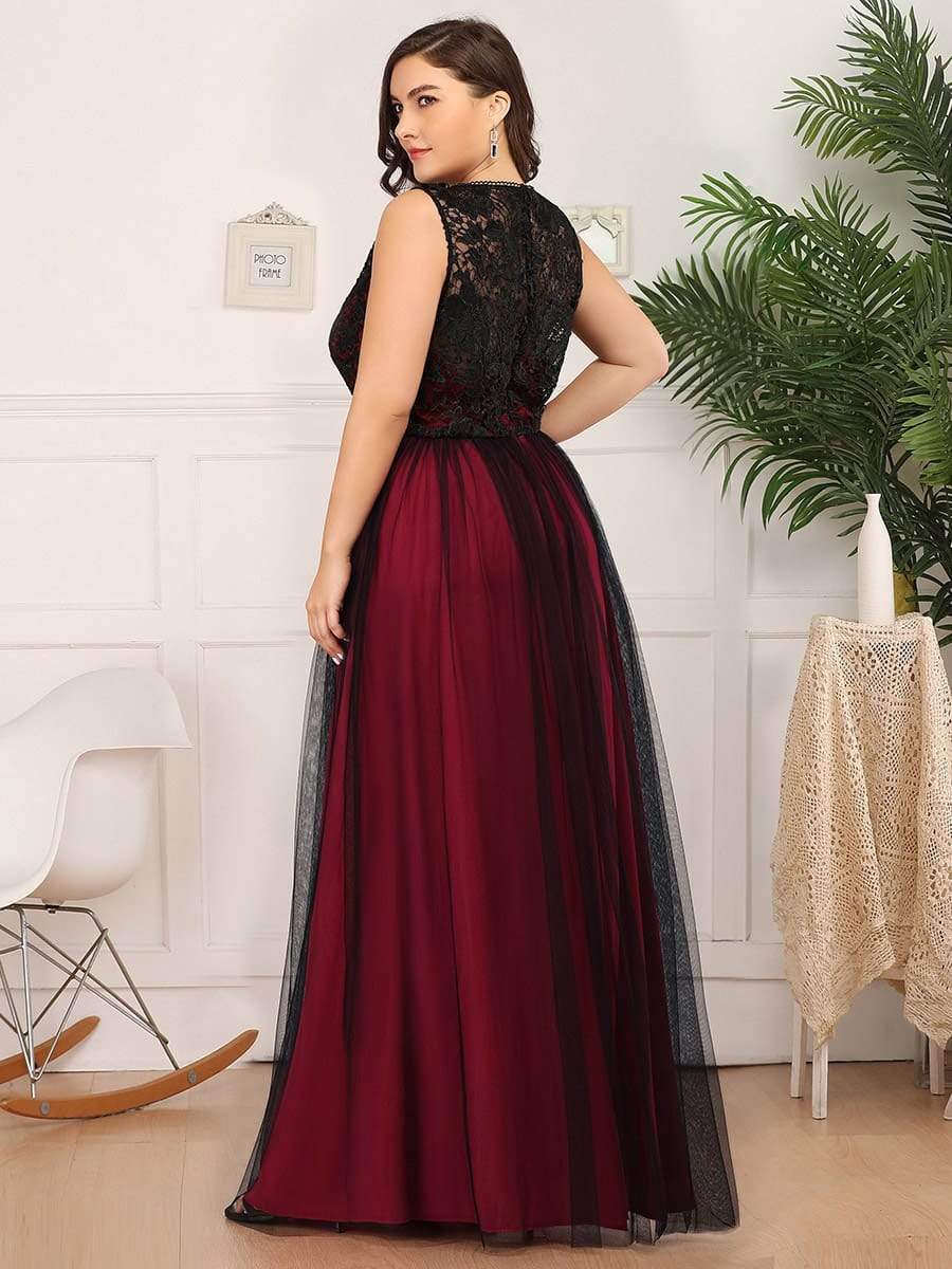 Color=Burgundy | Maxi Long Prom Dresses With Mesh-Burgundy 7 Color=Burgundy | Maxi Long Prom Dresses With Mesh-Burgundy 7