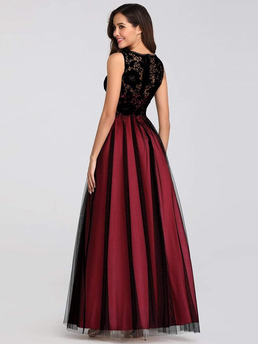 Color=Burgundy | Maxi Long Prom Dresses With Mesh-Burgundy 2 Color=Burgundy | Maxi Long Prom Dresses With Mesh-Burgundy 2
