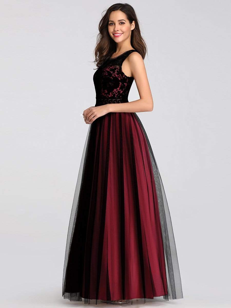 Color=Burgundy | Maxi Long Prom Dresses With Mesh-Burgundy 3 Color=Burgundy | Maxi Long Prom Dresses With Mesh-Burgundy 3