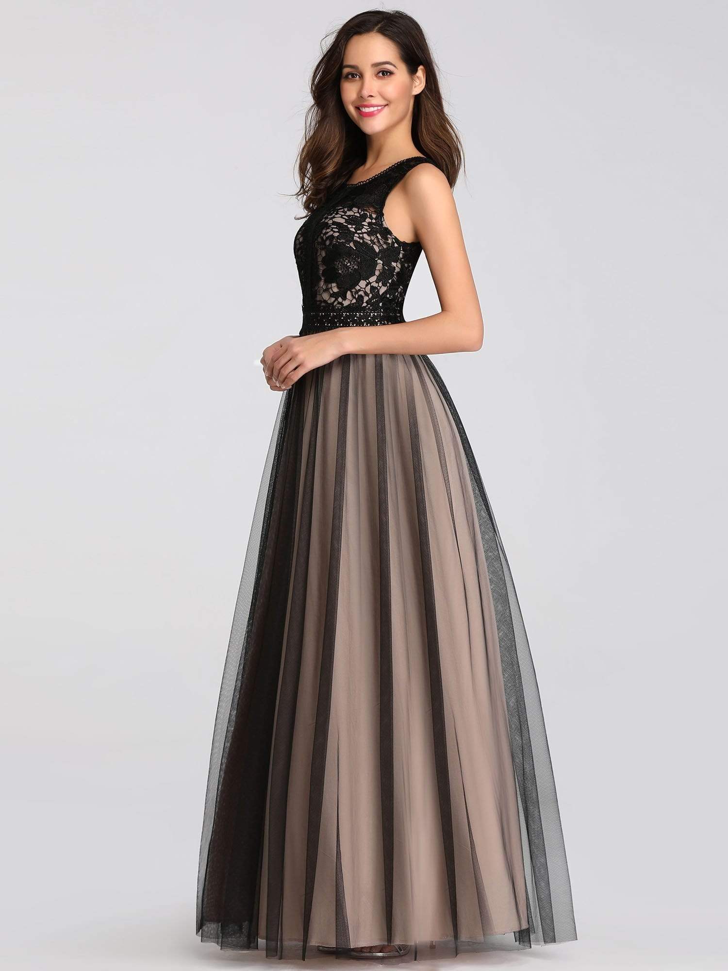 Color=Black | Maxi Long Prom Dresses With Mesh-Black 7 Color=Black | Maxi Long Prom Dresses With Mesh-Black 7