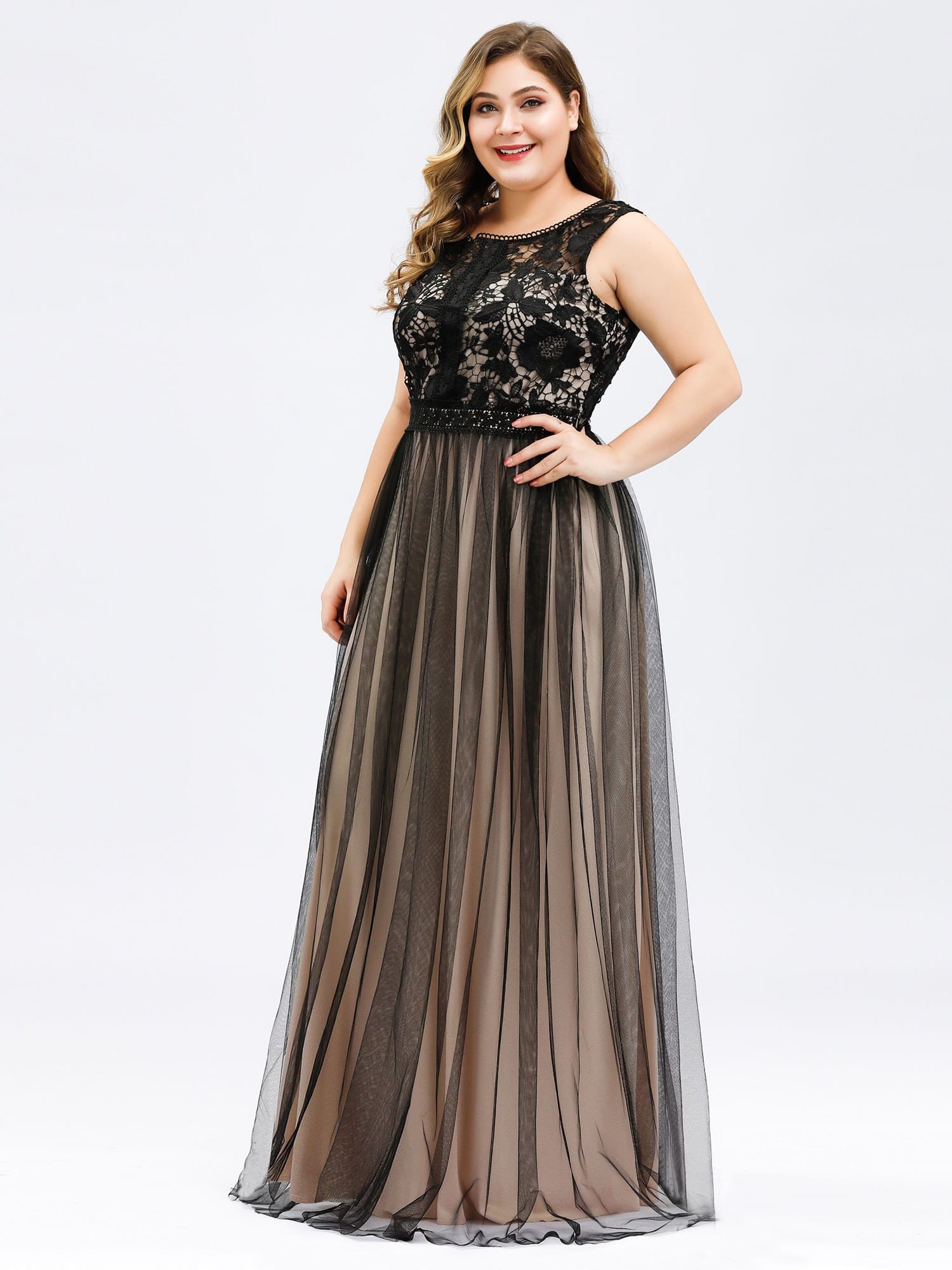 Color=Black | Plus Size Maxi Long Prom Dresses With Mesh-Black 3 Color=Black | Plus Size Maxi Long Prom Dresses With Mesh-Black 3