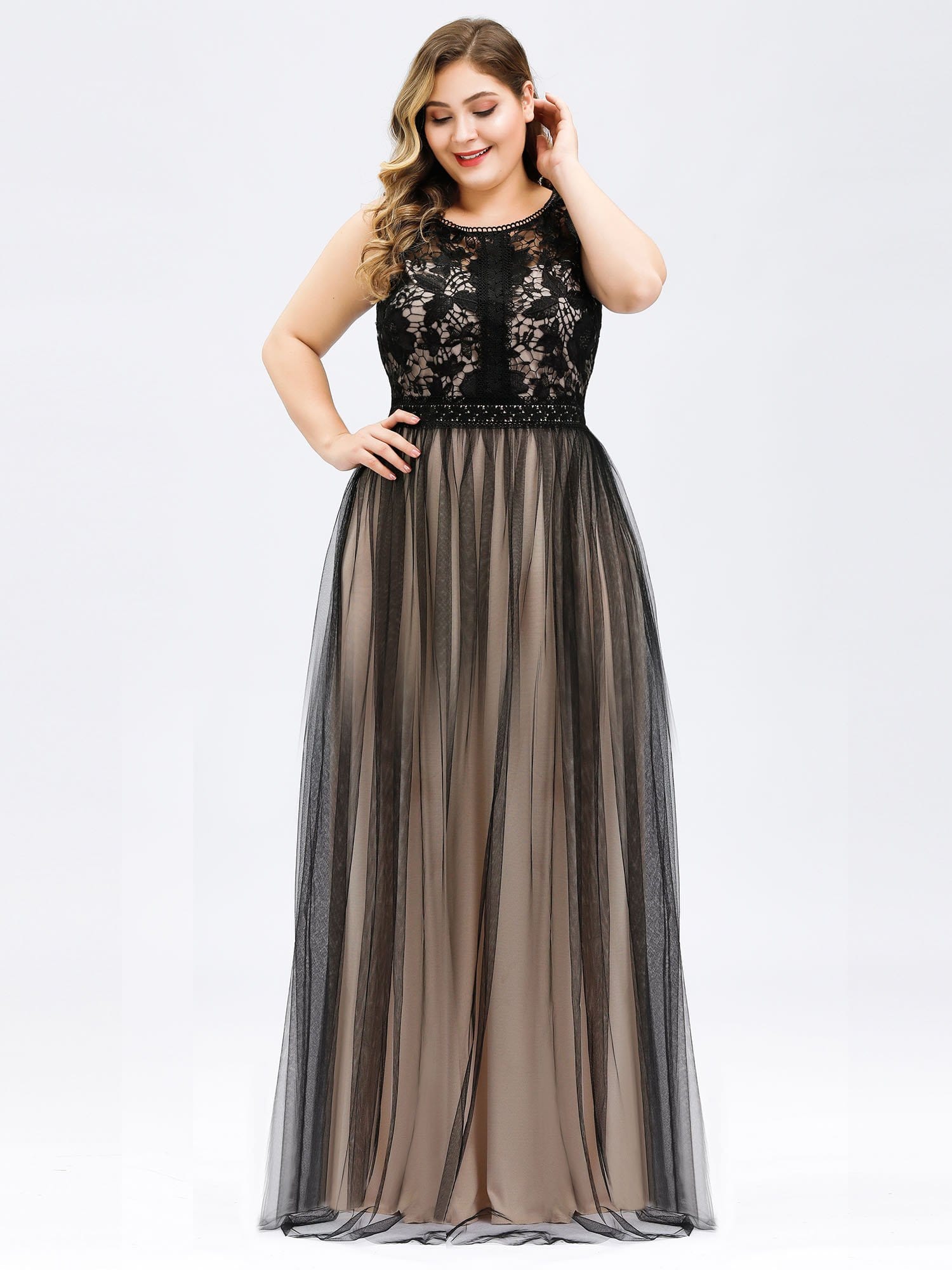 Color=Black | Plus Size Maxi Long Prom Dresses With Mesh-Black 4 Color=Black | Plus Size Maxi Long Prom Dresses With Mesh-Black 4